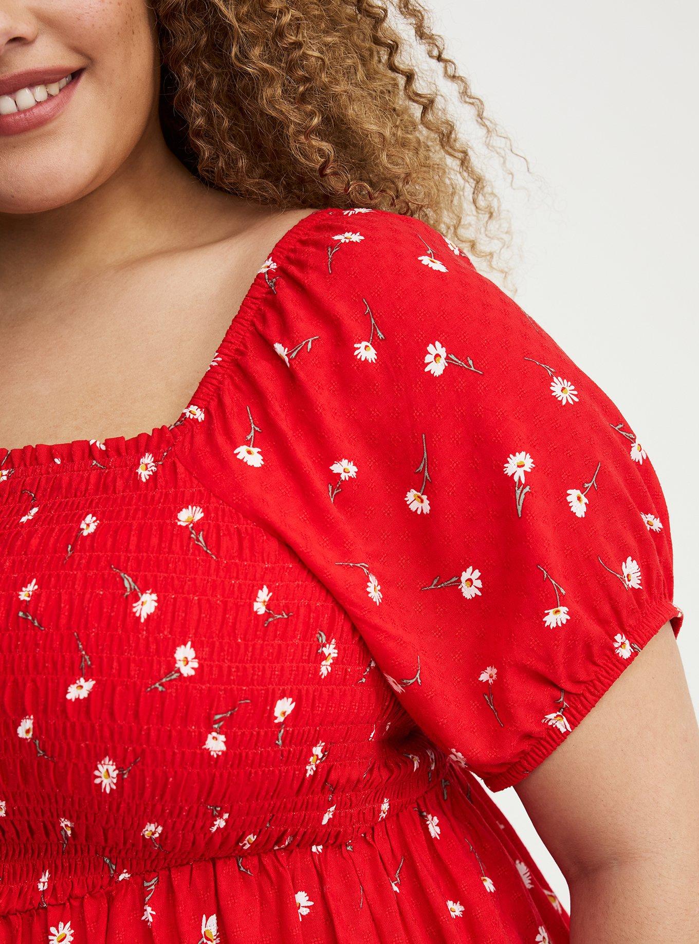 Challis Smocked Babydoll, DARA DAISIES FLORAL RED, alternate