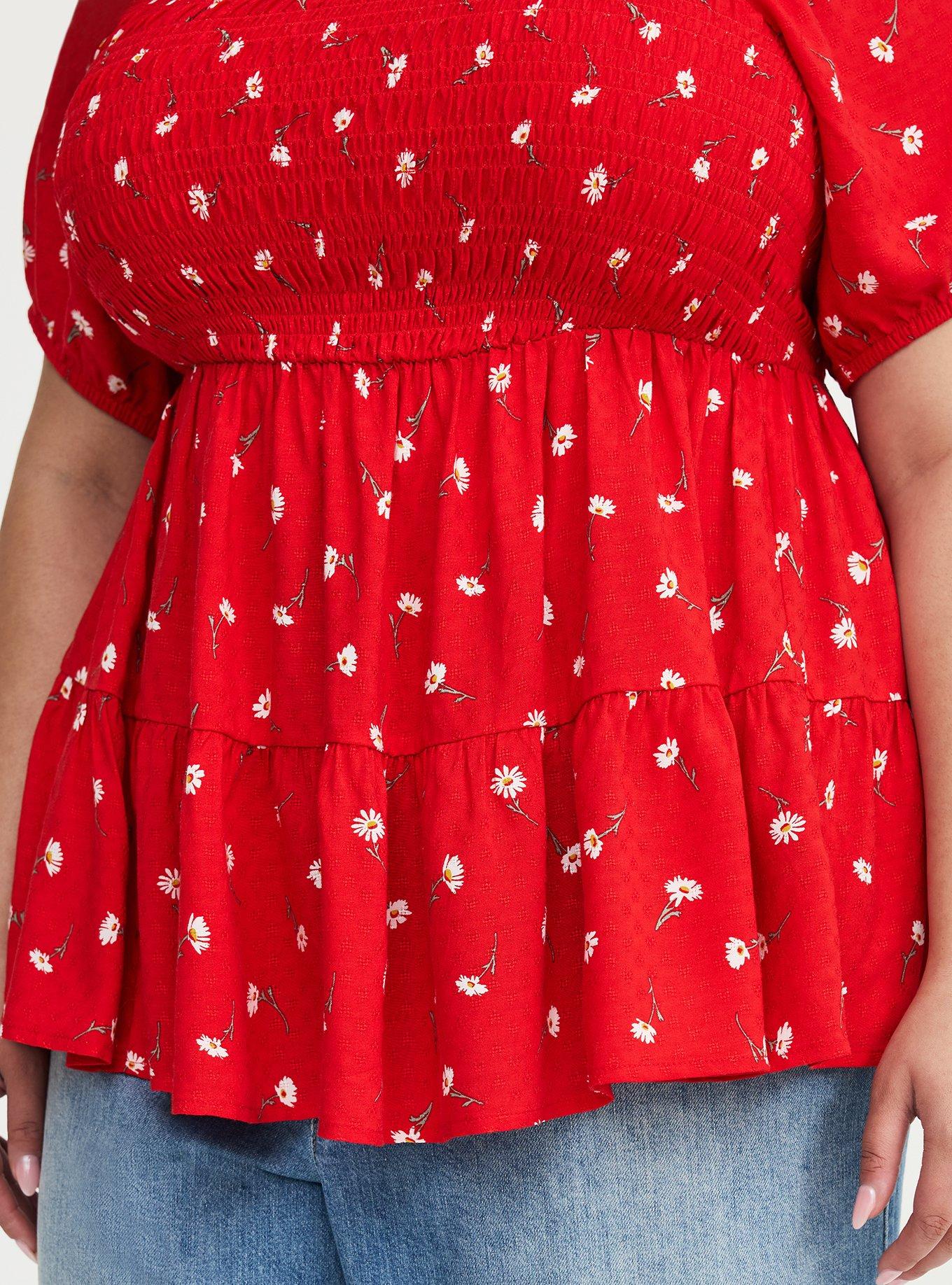 Challis Smocked Babydoll, DARA DAISIES FLORAL RED, alternate