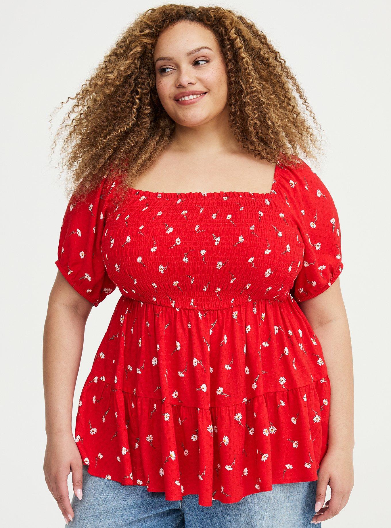 Challis Smocked Babydoll, DARA DAISIES FLORAL RED, hi-res