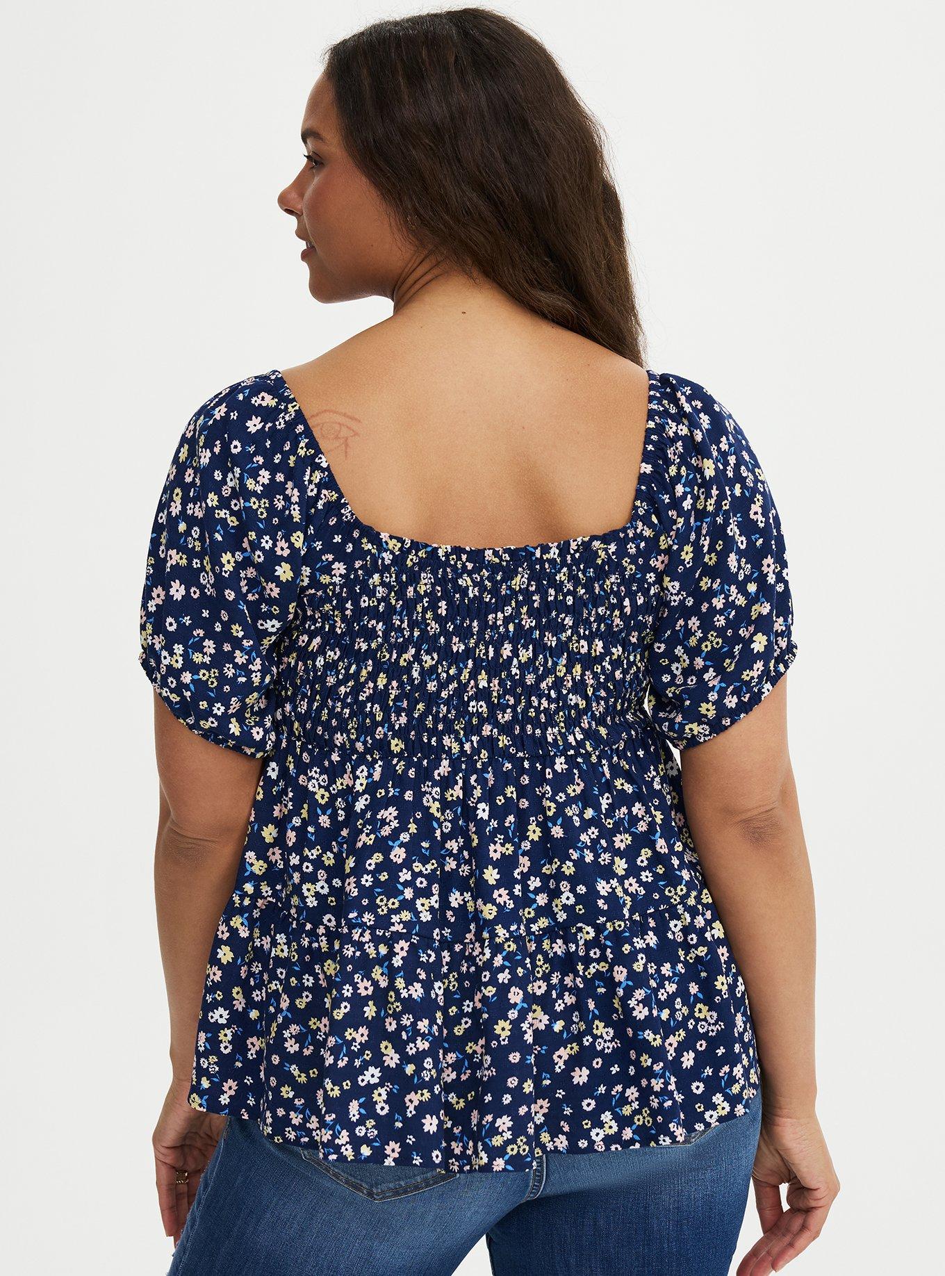 Challis Smocked Babydoll, TONIGHT FLORAL NAVY, alternate