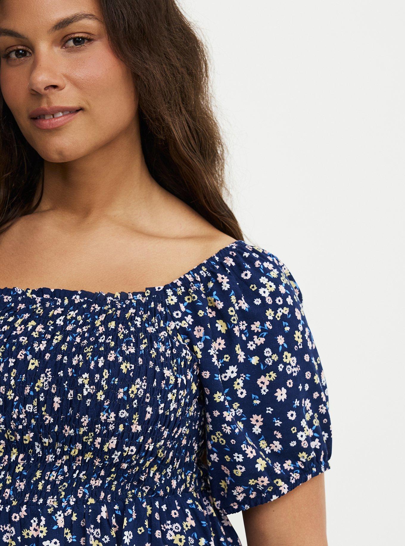 Challis Smocked Babydoll, TONIGHT FLORAL NAVY, alternate