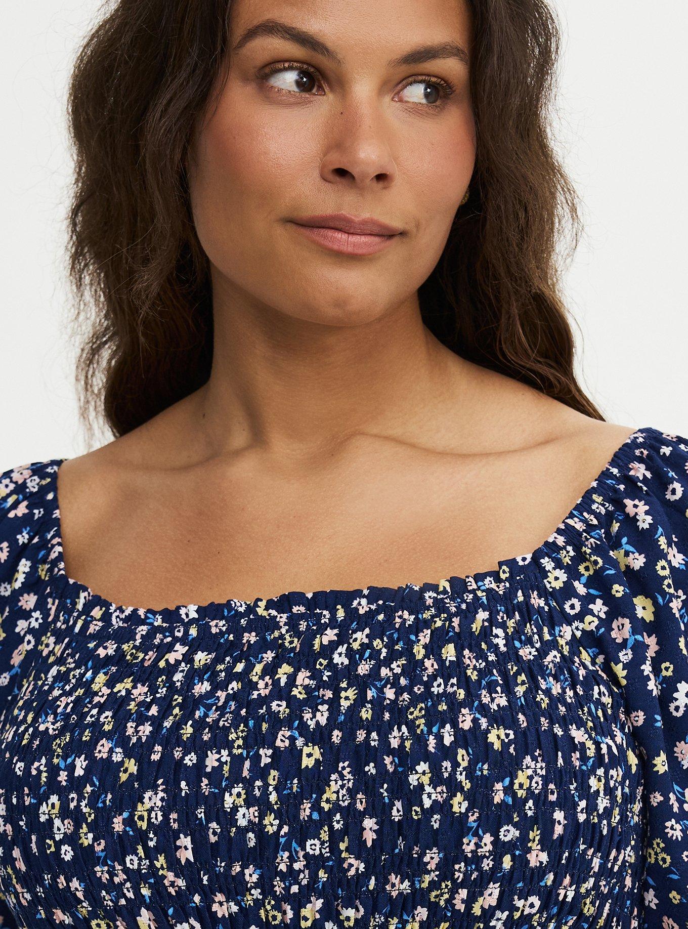 Challis Smocked Babydoll, TONIGHT FLORAL NAVY, alternate