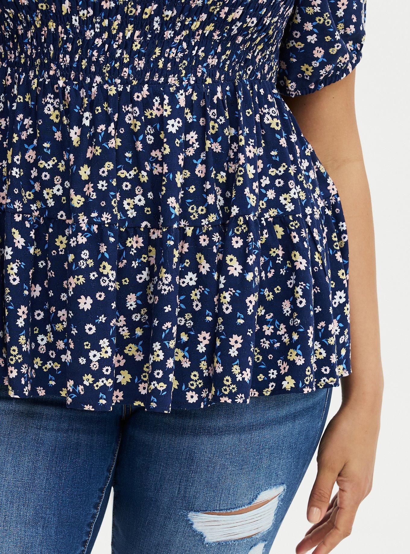 Challis Smocked Babydoll, TONIGHT FLORAL NAVY, alternate