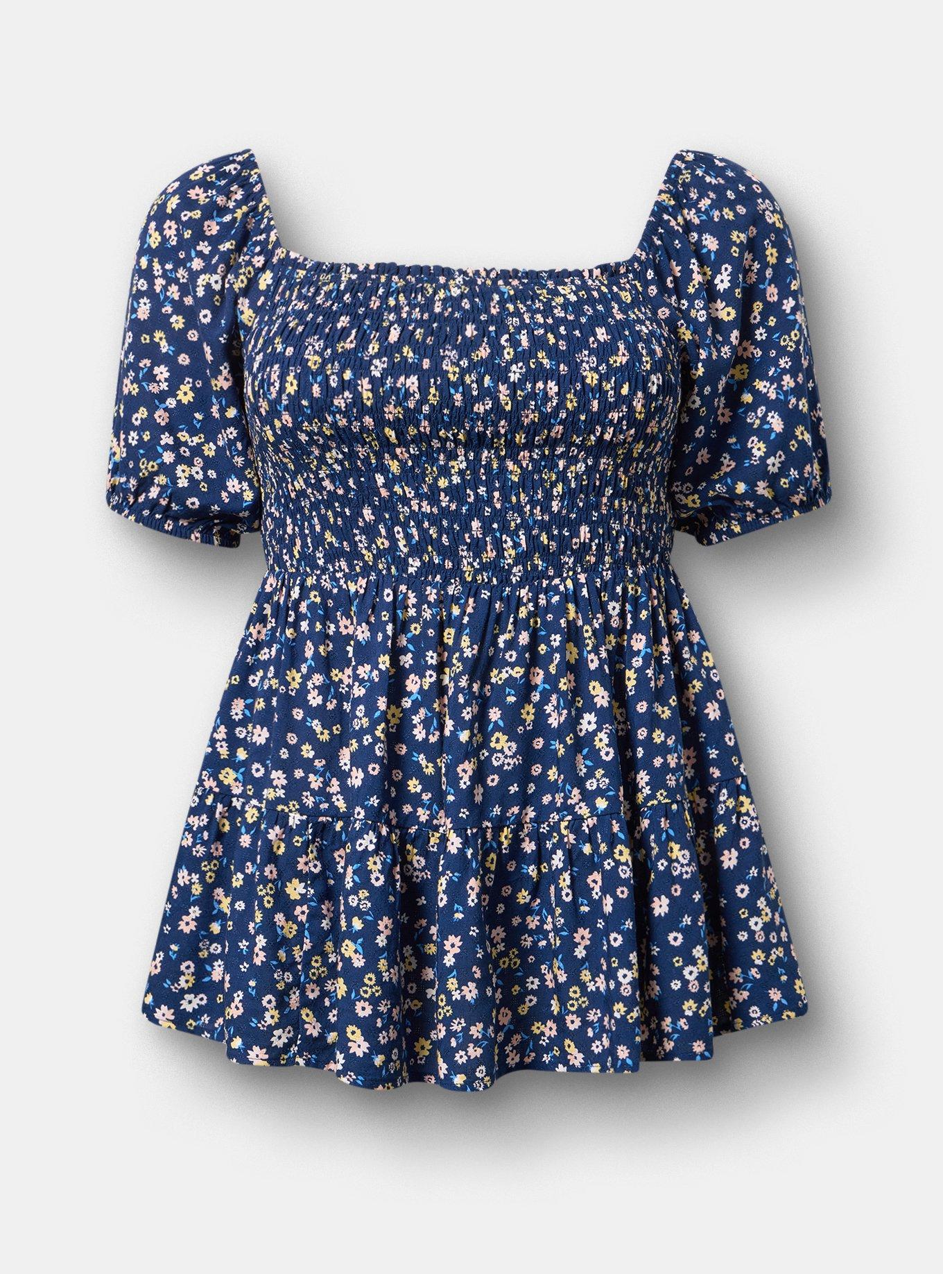 Challis Smocked Babydoll, TONIGHT FLORAL NAVY, hi-res