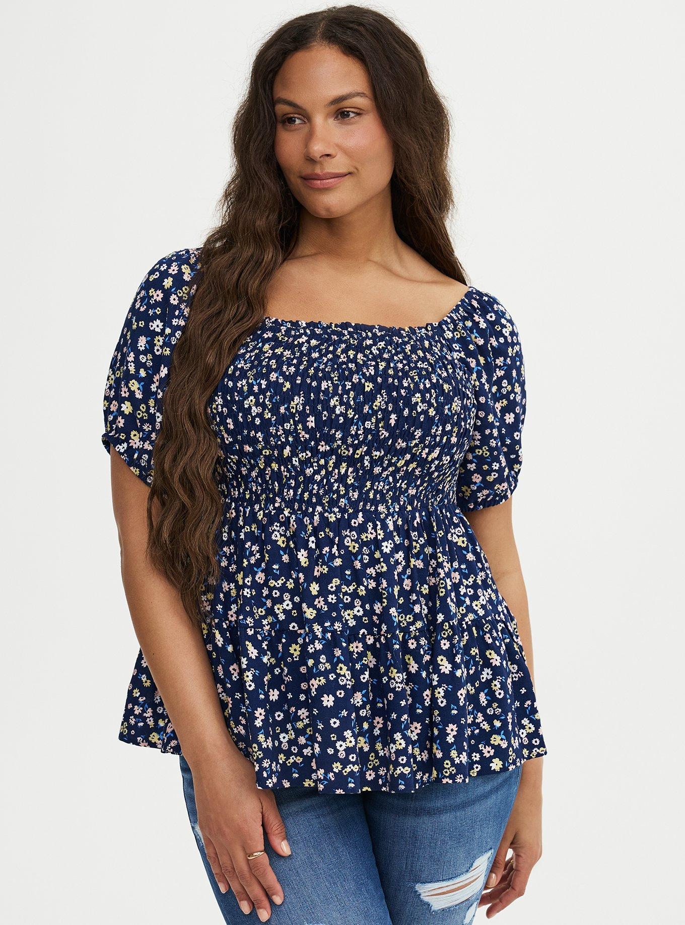 Challis Smocked Babydoll, TONIGHT FLORAL NAVY, hi-res