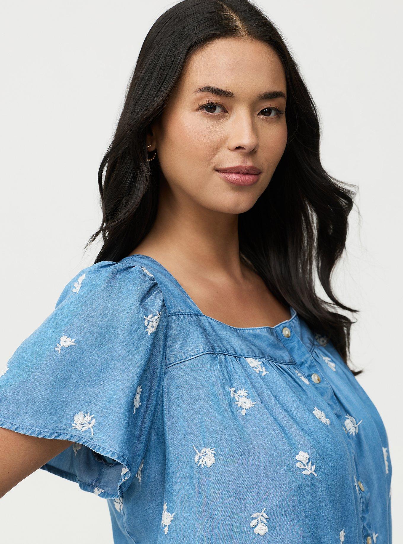 Embroidered Tencel Top, MEDIUM WASH, alternate