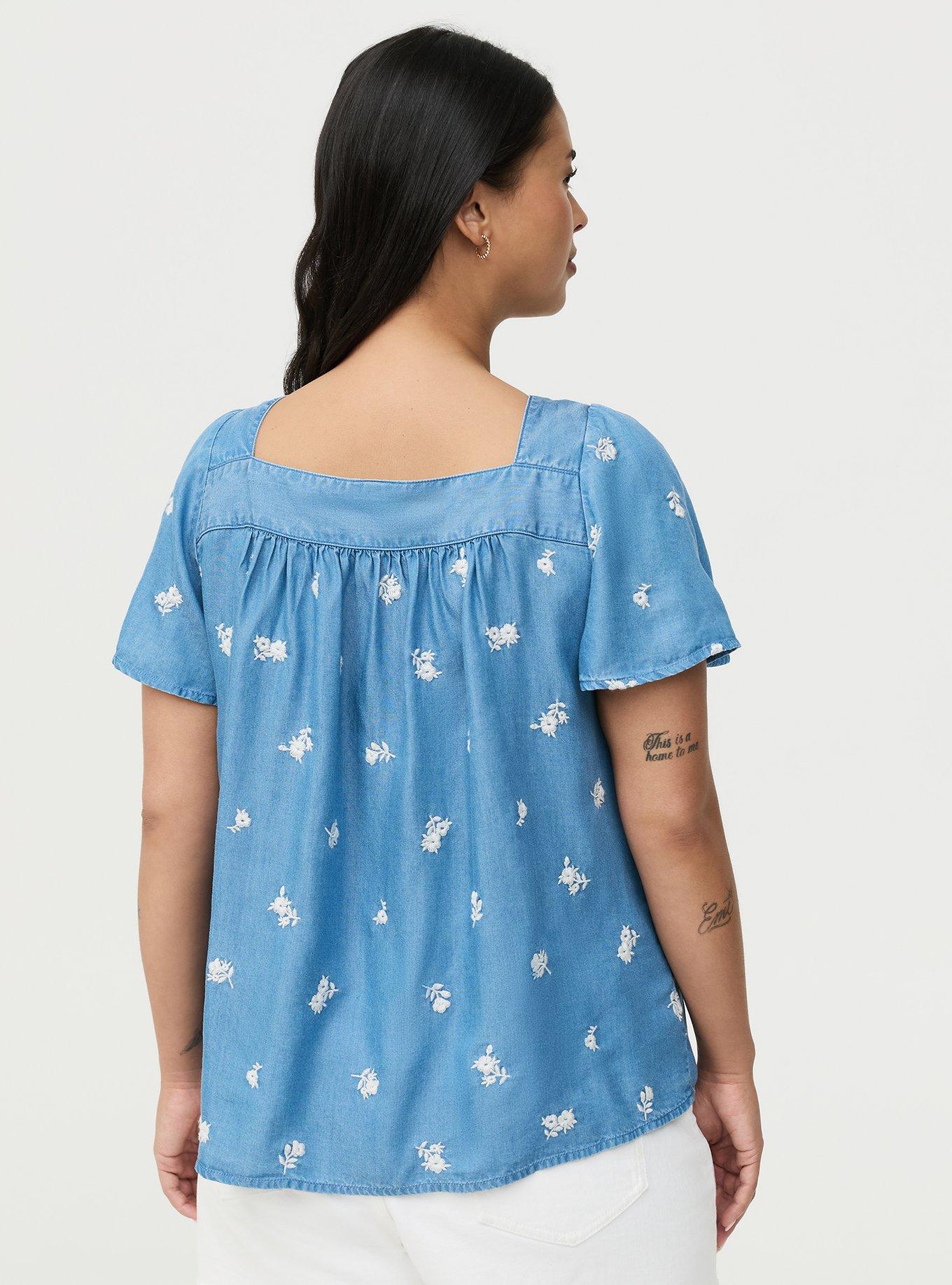 Embroidered Tencel Top, MEDIUM WASH, alternate