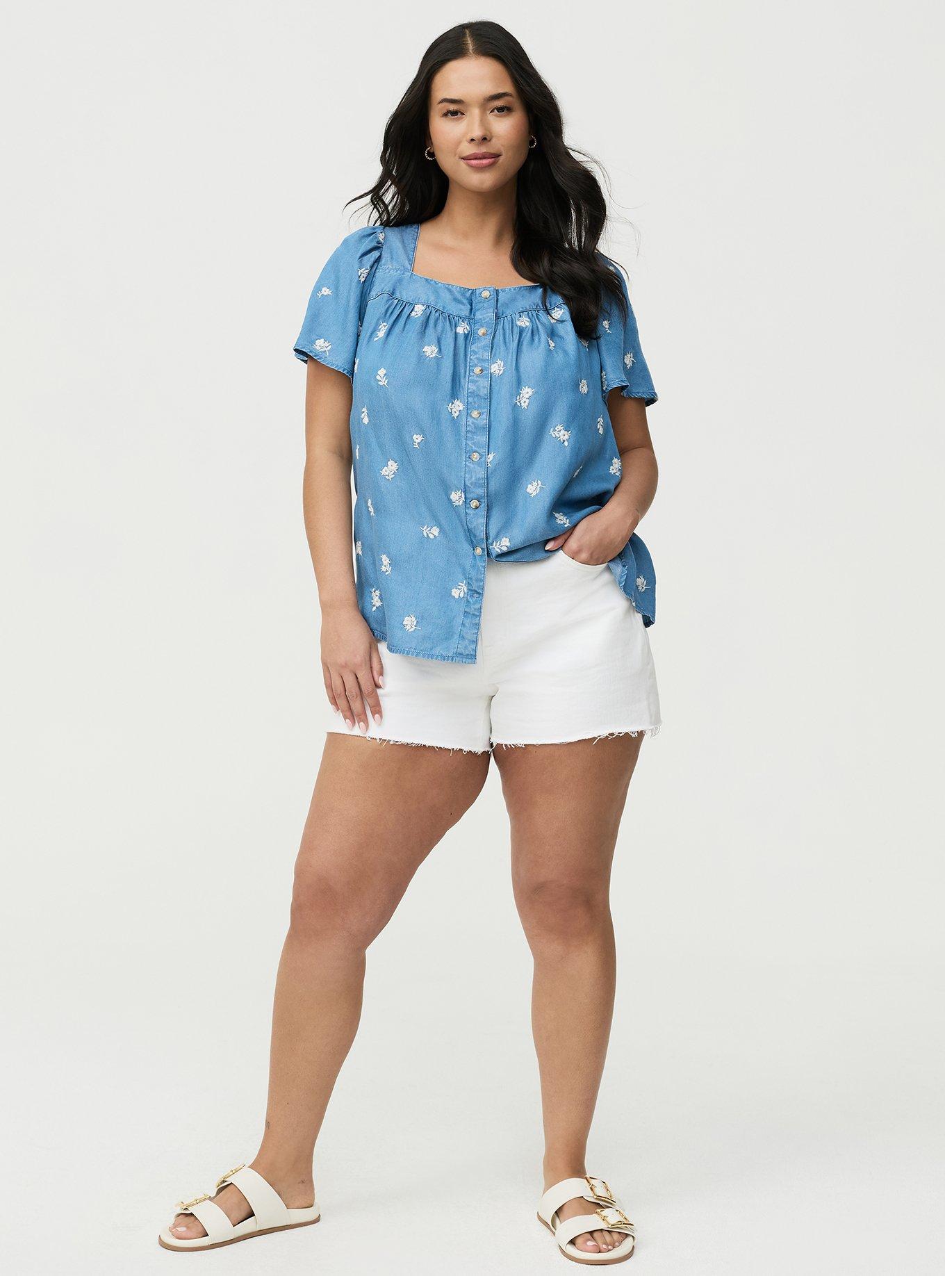 Embroidered Tencel Top, MEDIUM WASH, alternate