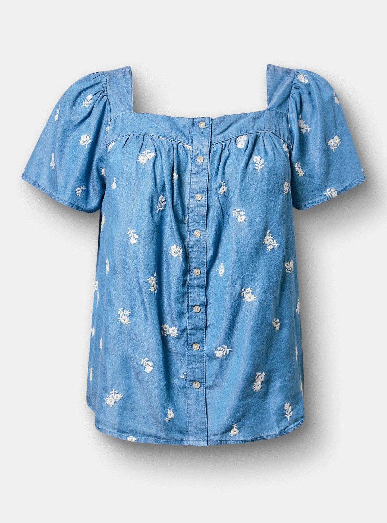 Embroidered Tencel Top, MEDIUM WASH, hi-res