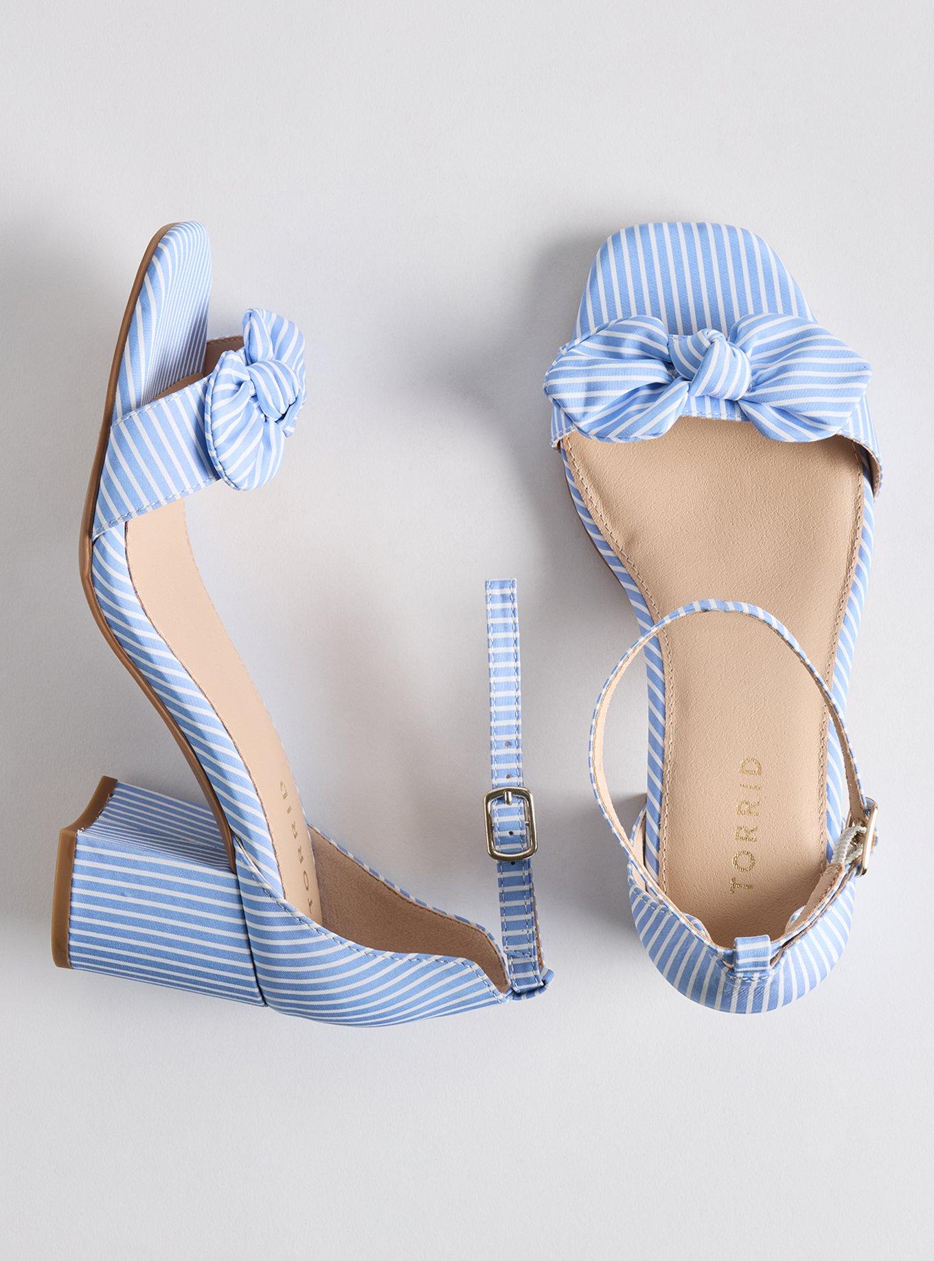 Two Piece Bow Block Heel  (WW), BLUE WHITE STRIPE, hi-res