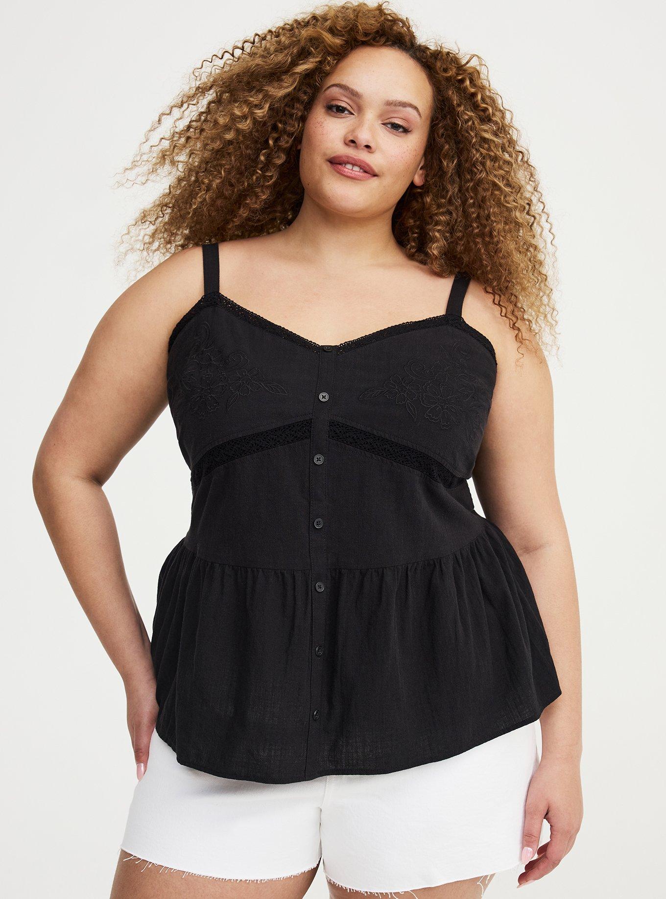 Cotton Button Front Cami, DEEP BLACK, hi-res