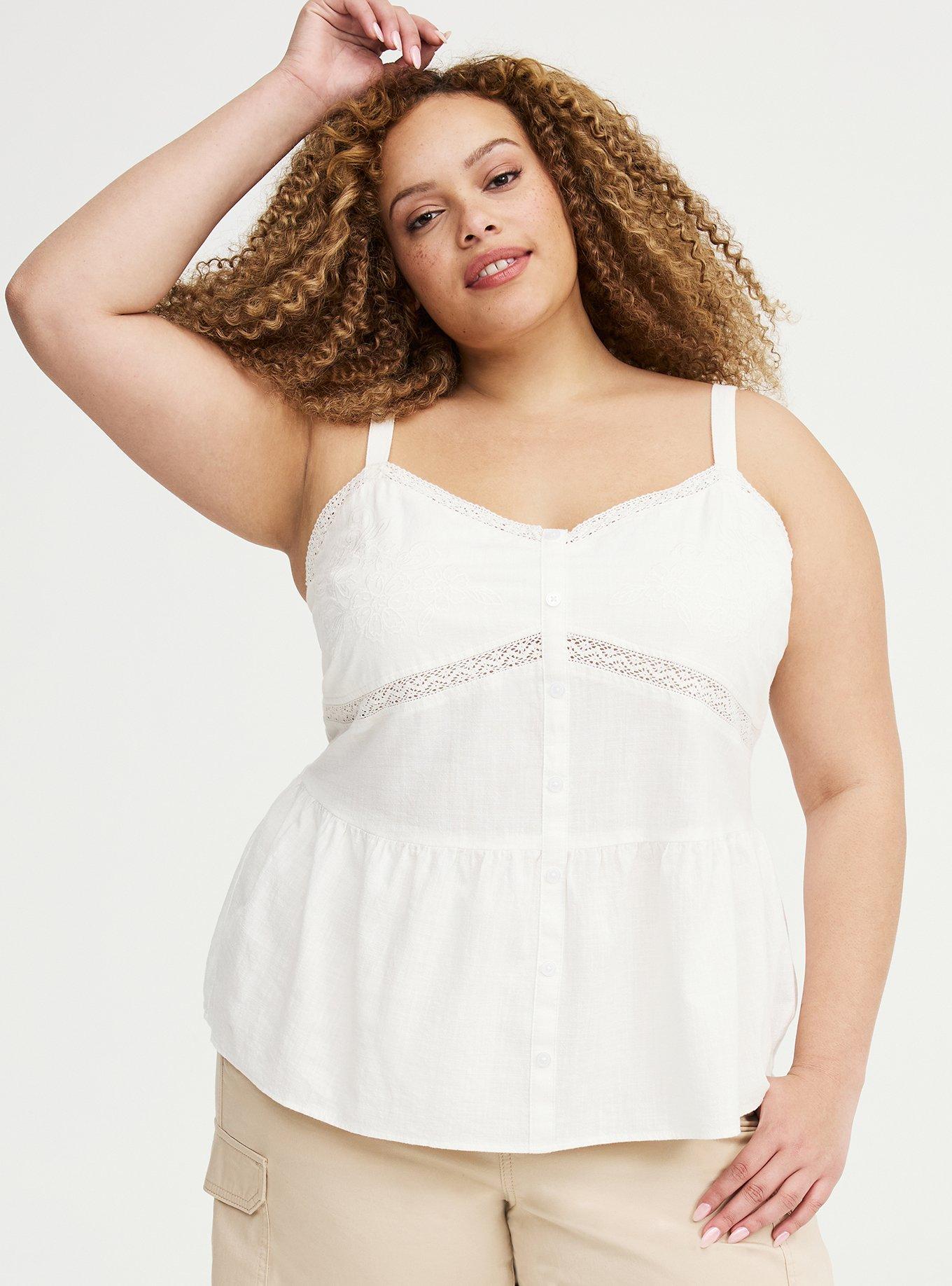 Cotton Button Front Cami, WHISPER WHITE, hi-res