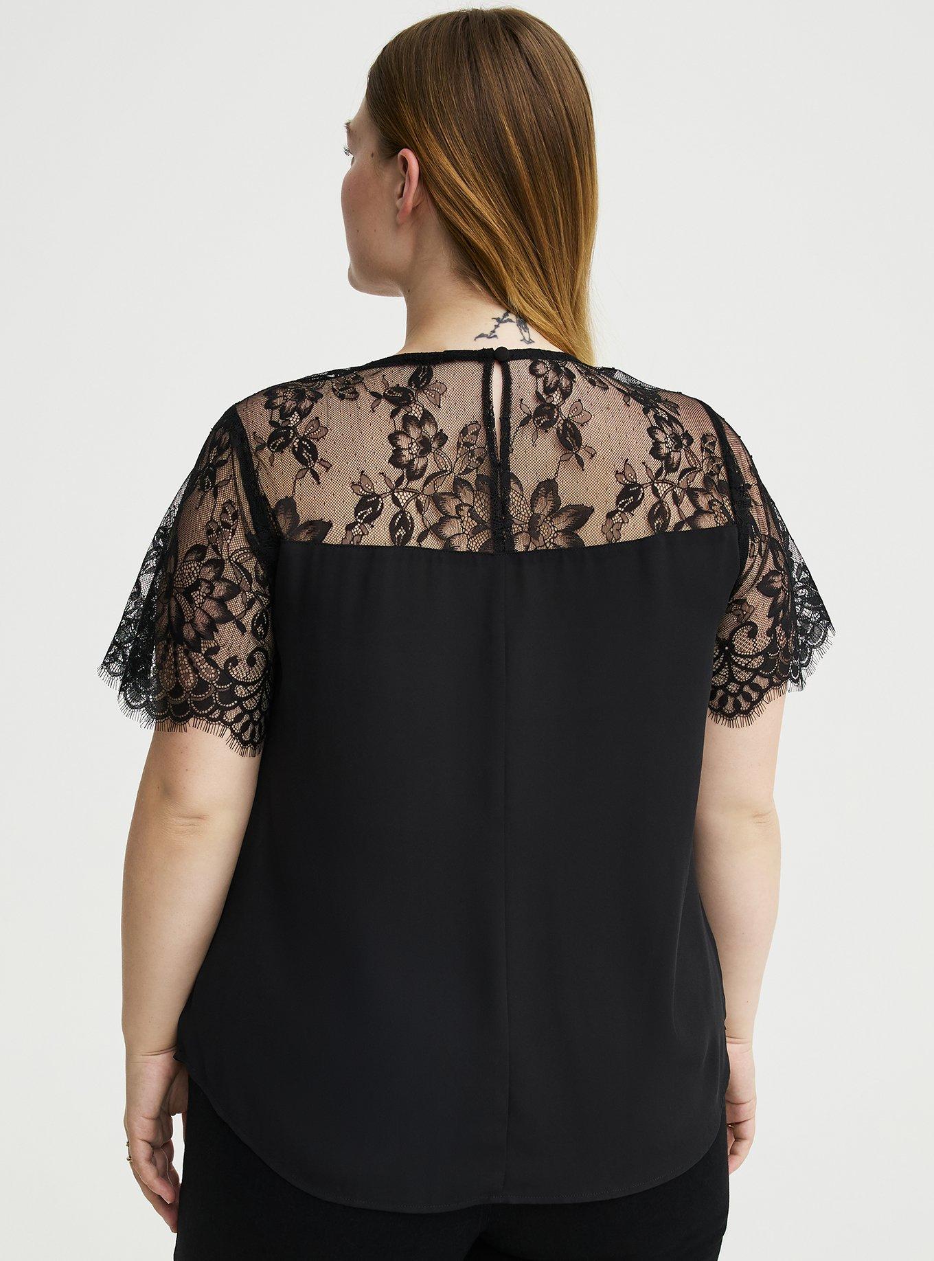 Abbey Georgette Lace Trim Blouse, DEEP BLACK, alternate
