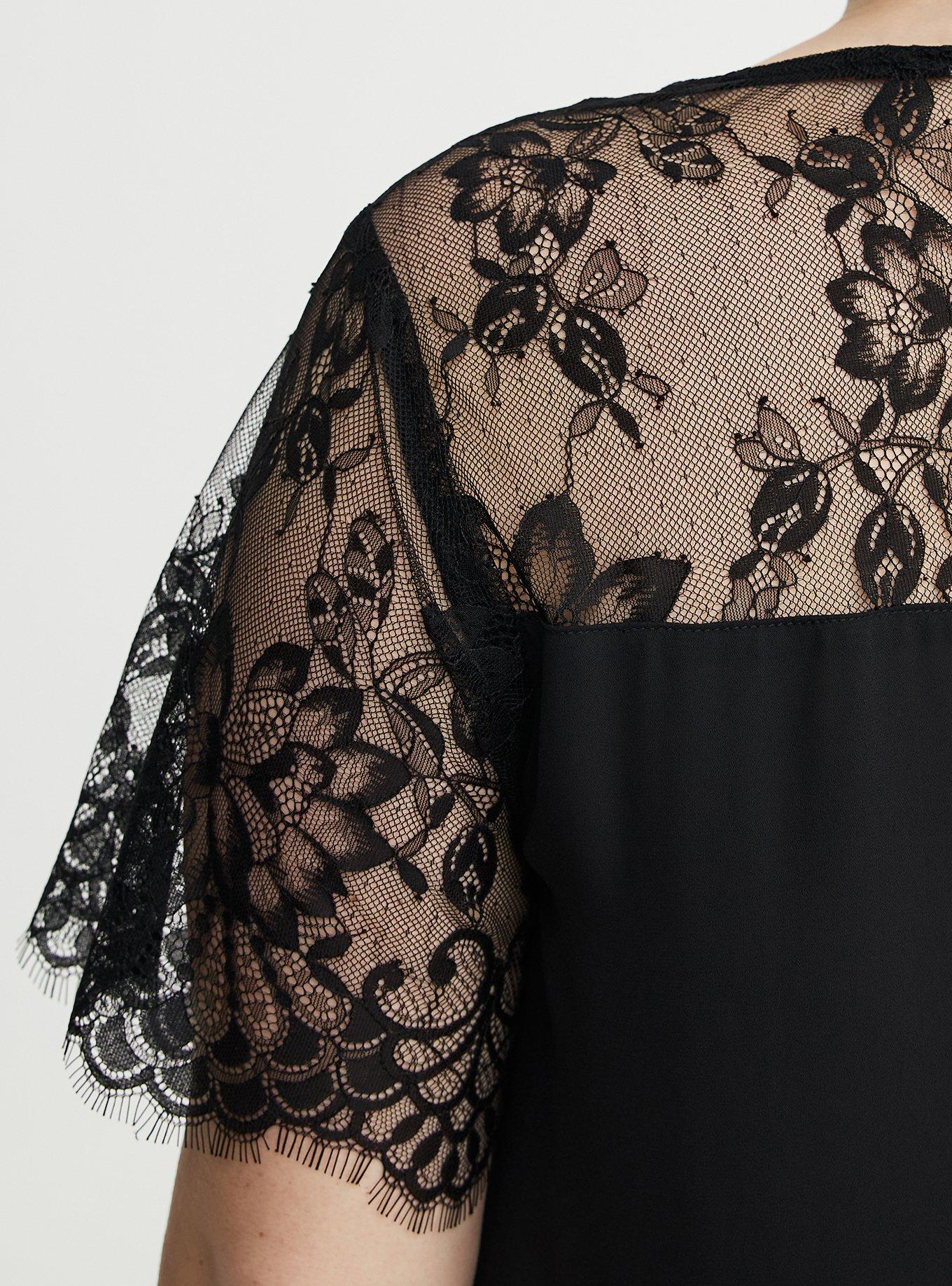 Abbey Georgette Lace Trim Blouse, DEEP BLACK, alternate