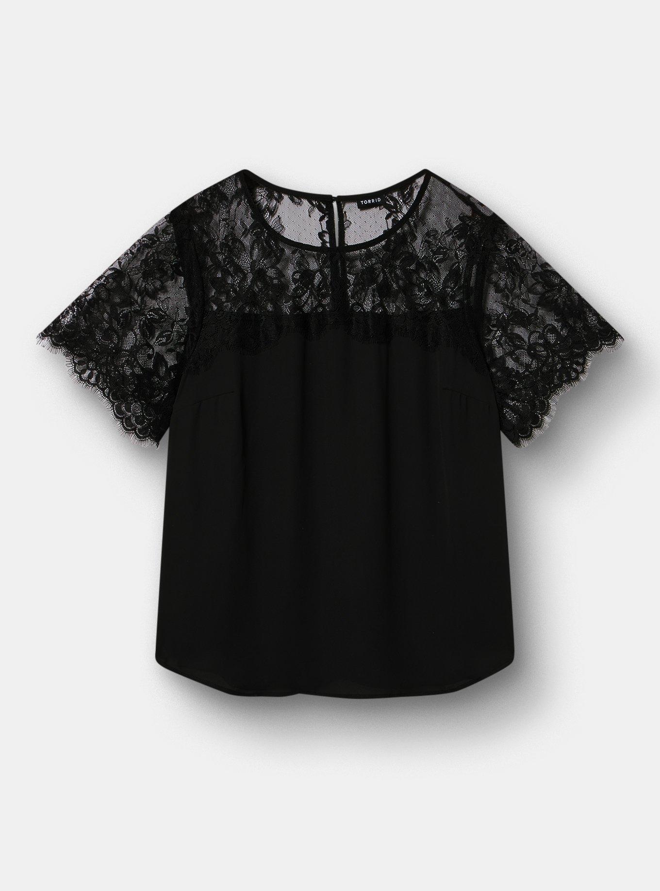 Abbey Georgette Lace Trim Blouse, DEEP BLACK, hi-res