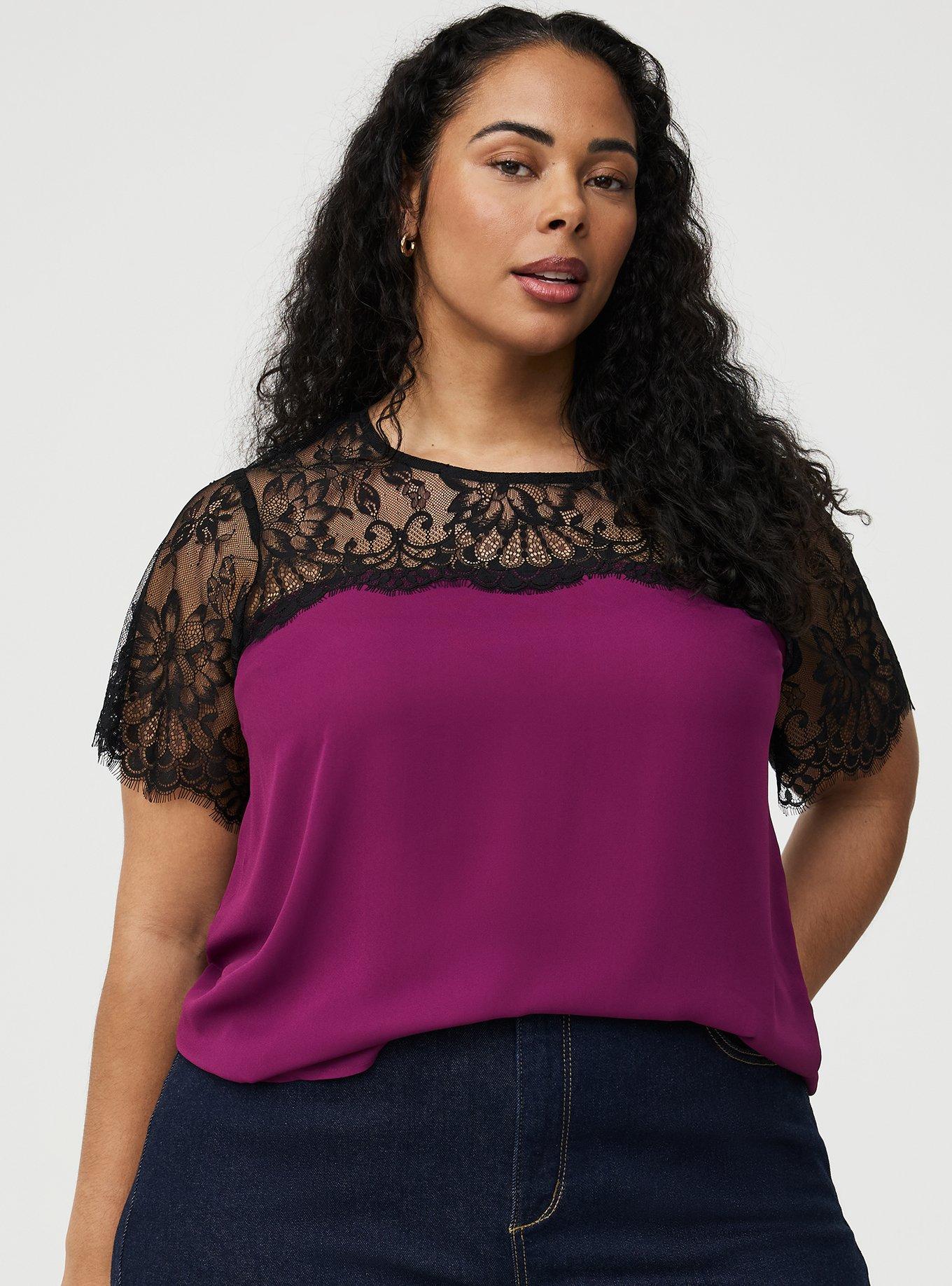 Abbey Georgette Lace Trim Blouse, PLUM CASPIA, alternate