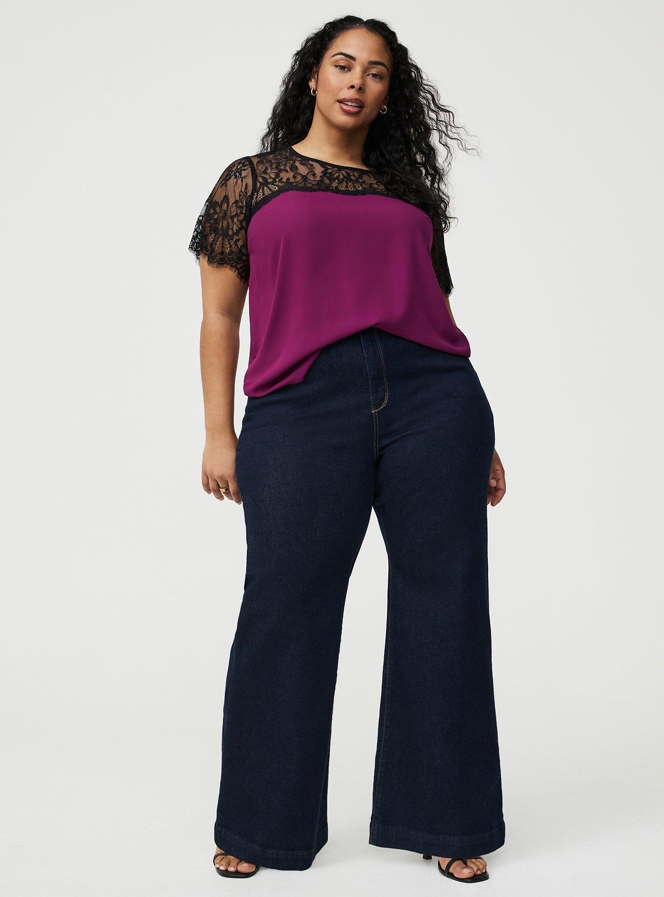 Abbey Georgette Lace Trim Blouse, PLUM CASPIA, alternate