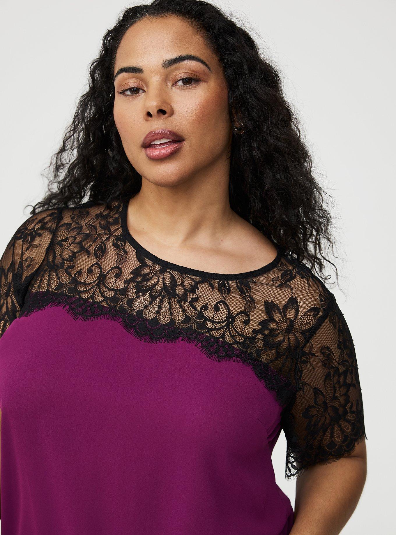 Abbey Georgette Lace Trim Blouse, PLUM CASPIA, alternate