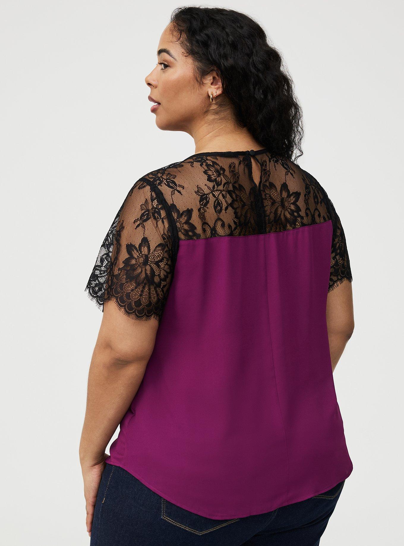 Abbey Georgette Lace Trim Blouse, PLUM CASPIA, alternate