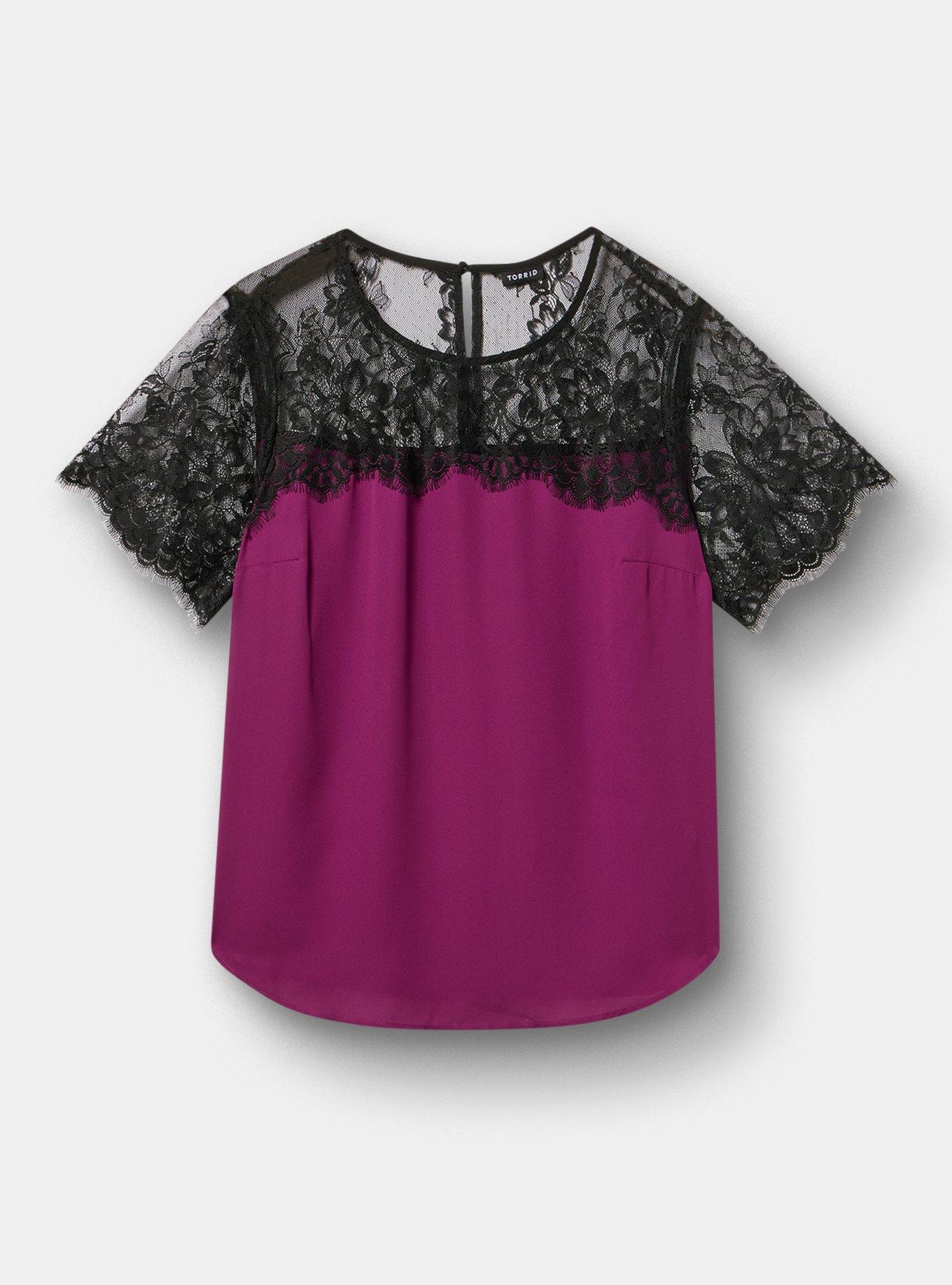 Abbey Georgette Lace Trim Blouse, PLUM CASPIA, hi-res