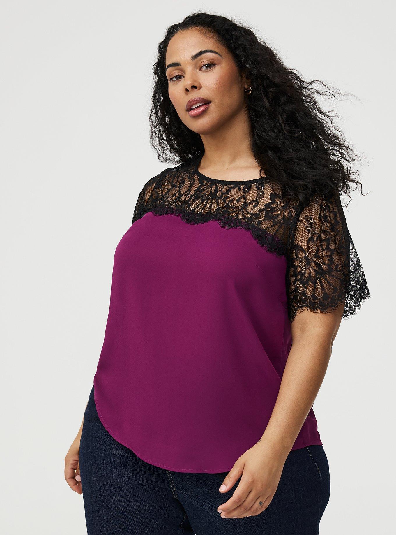 Abbey Georgette Lace Trim Blouse, PLUM CASPIA, hi-res