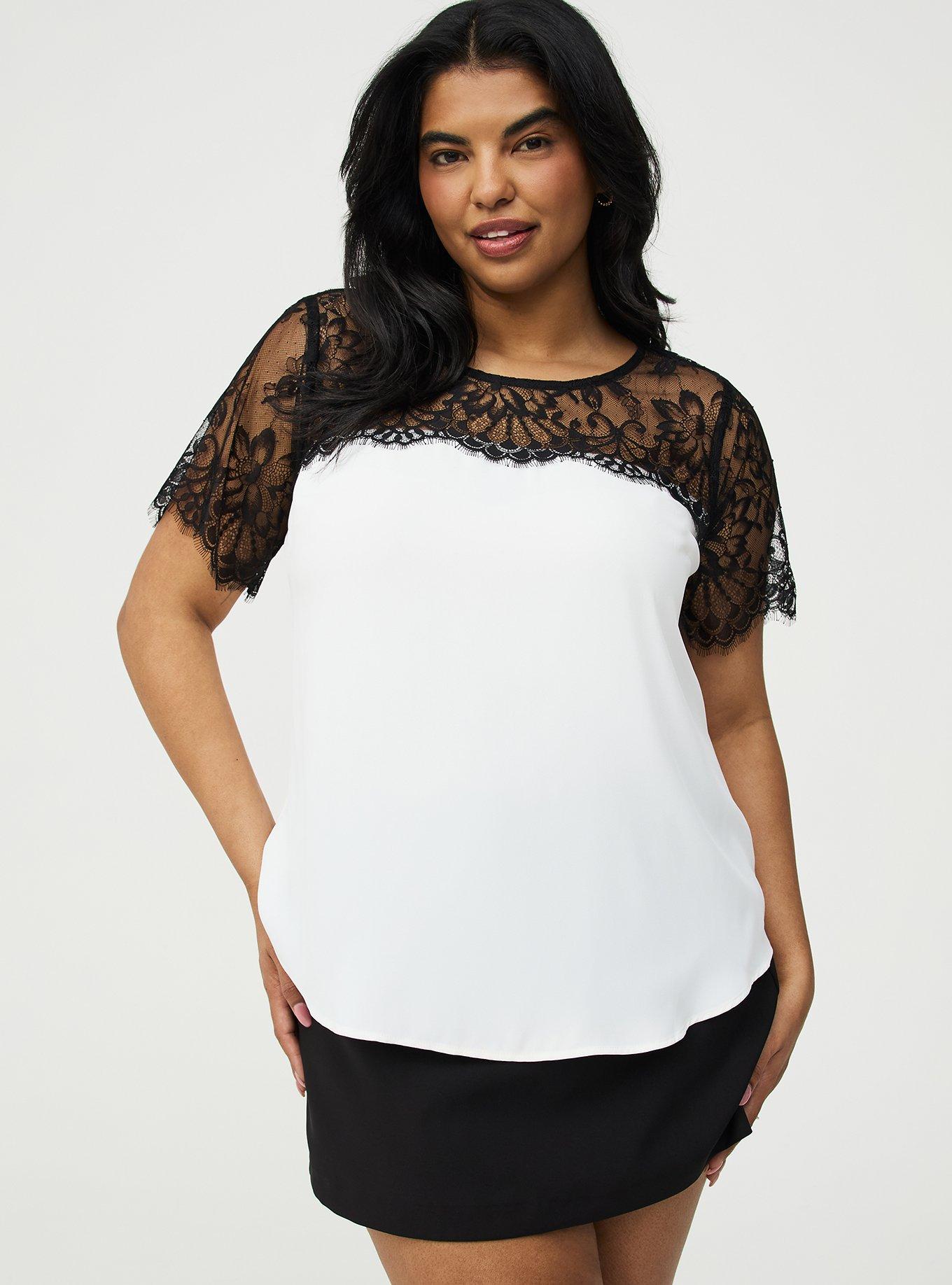 Abbey Georgette Lace Trim Blouse, WHISPER WHITE, hi-res