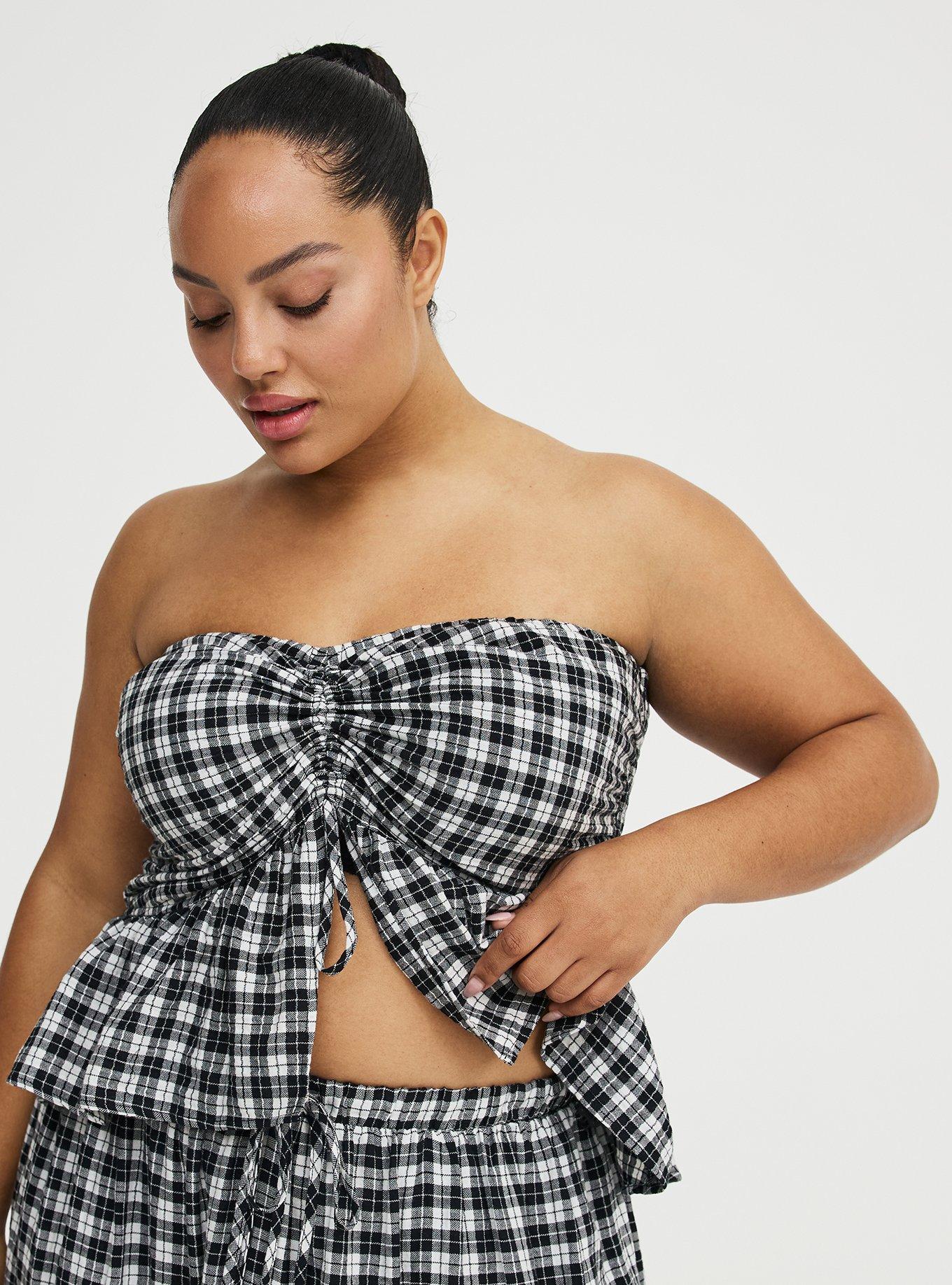 Cinched Tube Top, ABBEY PLAID BLACK, alternate