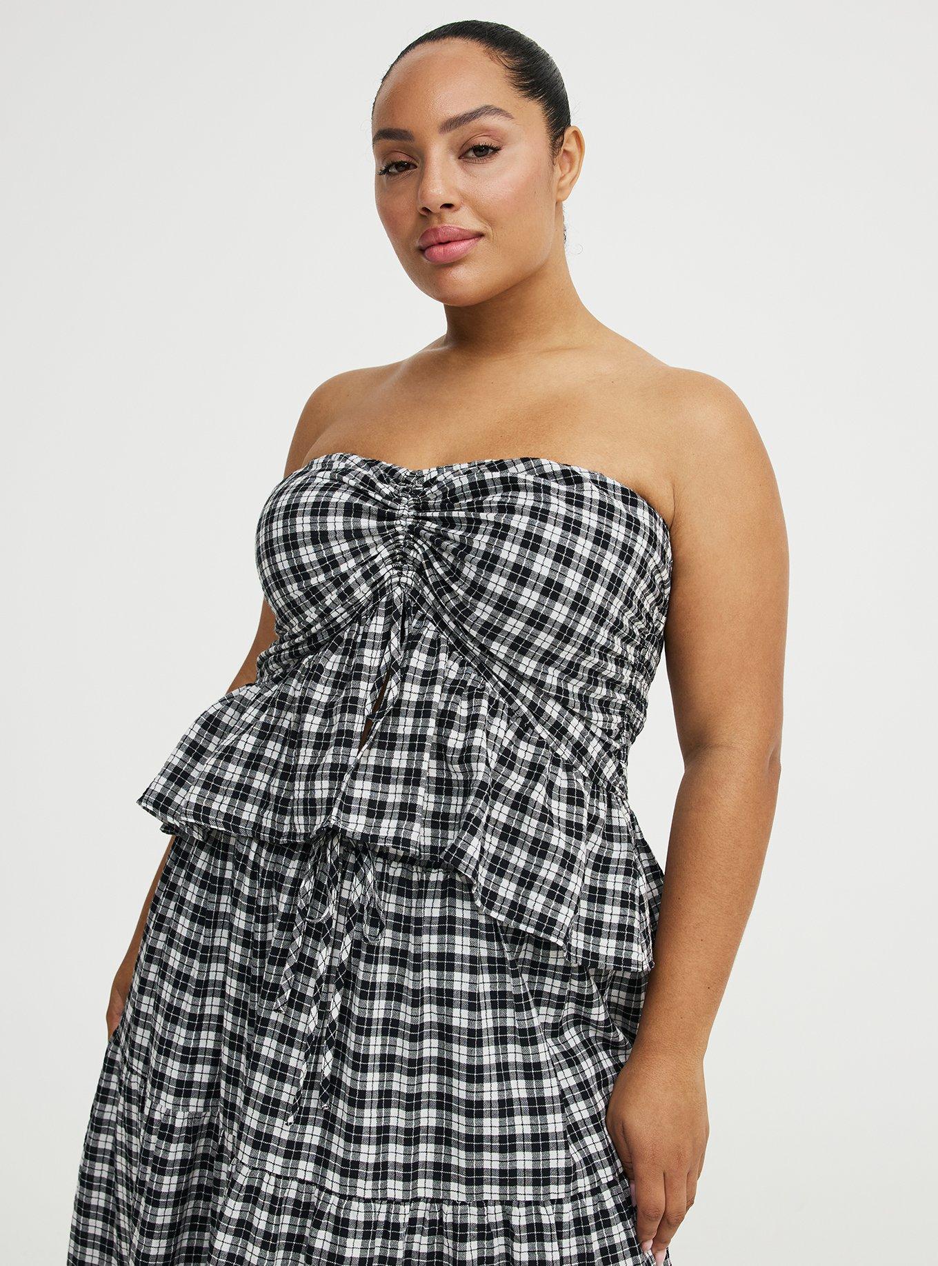 Cinched Tube Top, ABBEY PLAID BLACK, hi-res
