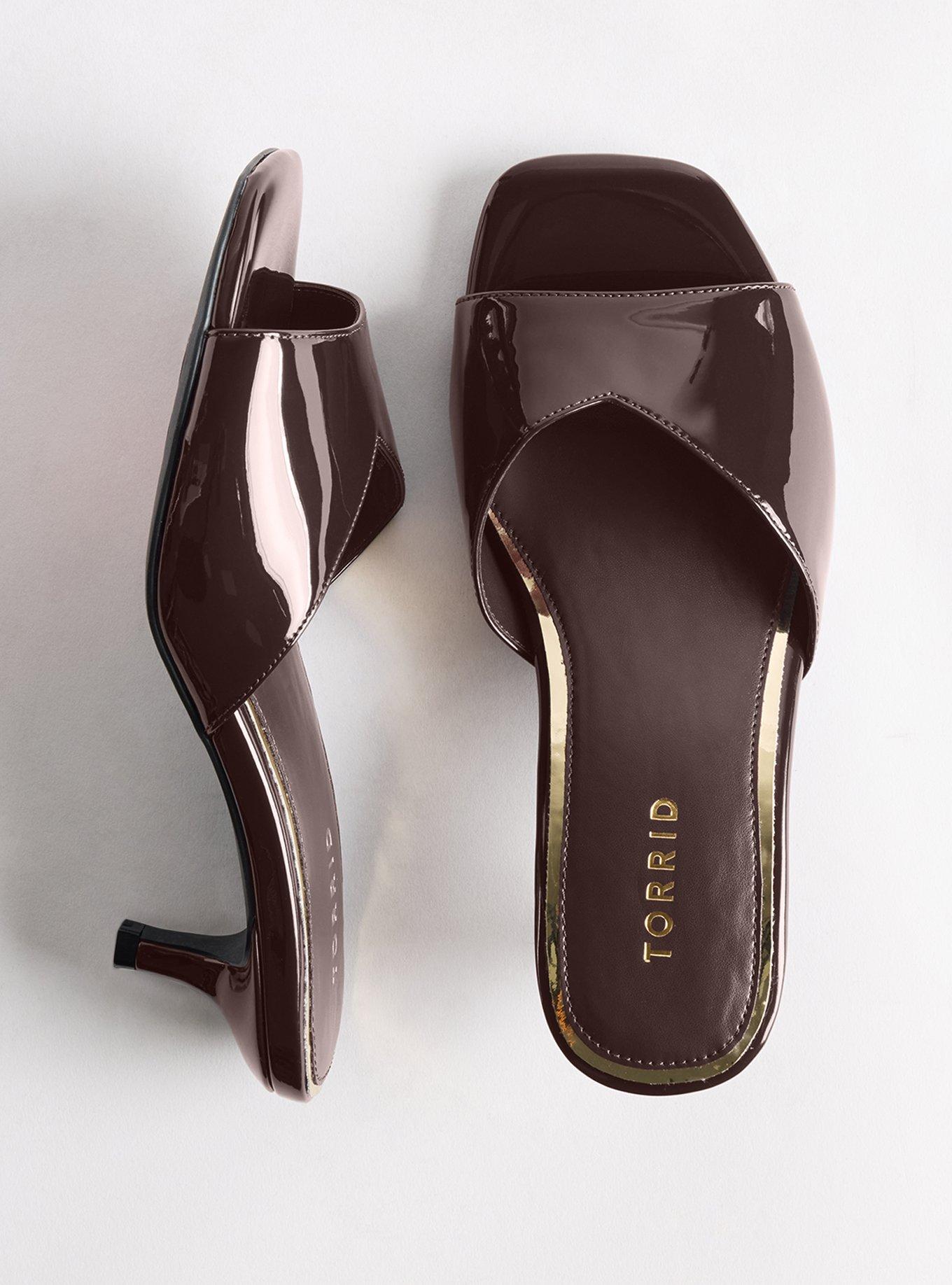 Kitten Heel Mule (WW), BROWN PATENT, hi-res