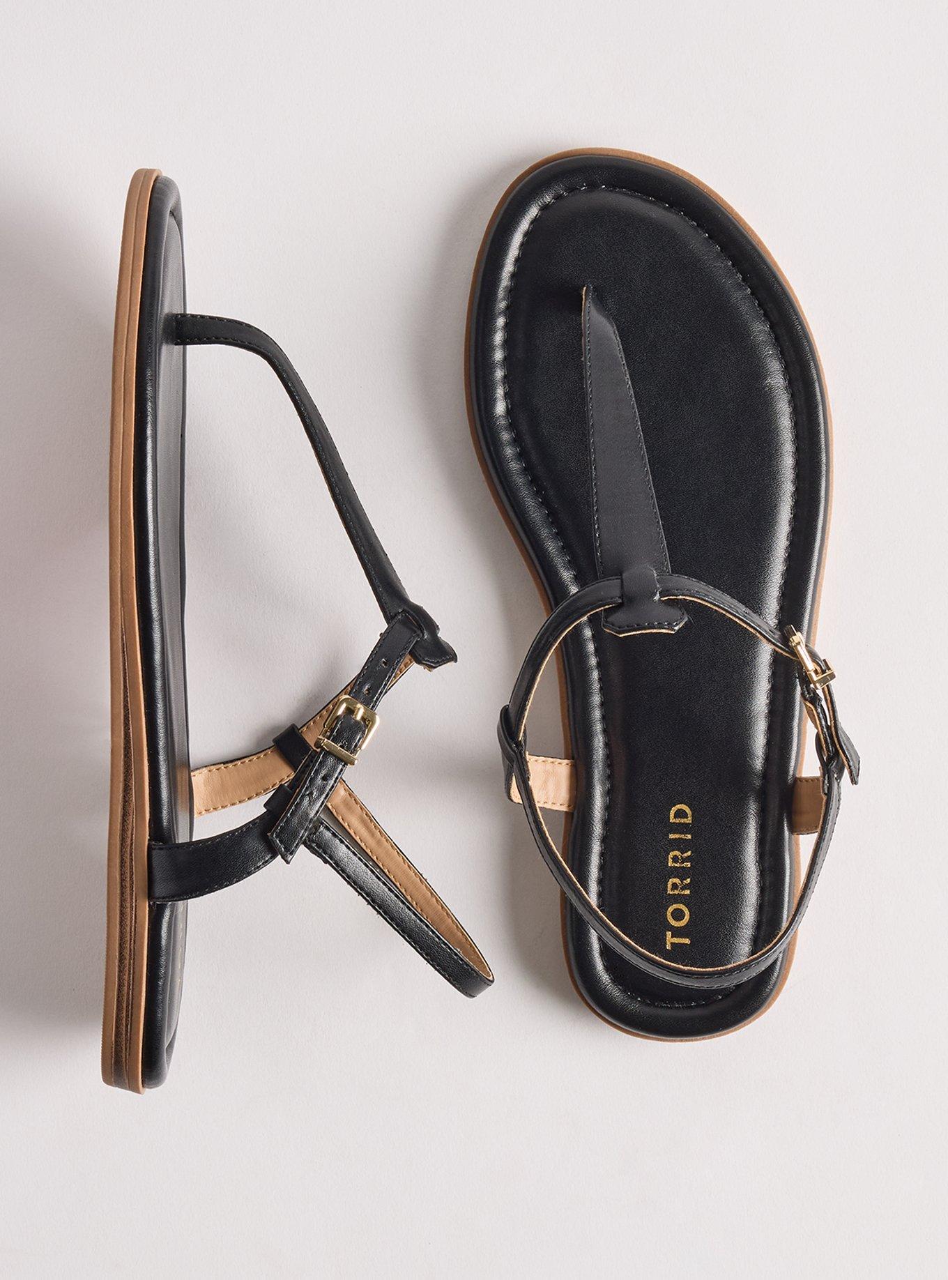 T-Strap Sandal (WW), BLACK, hi-res