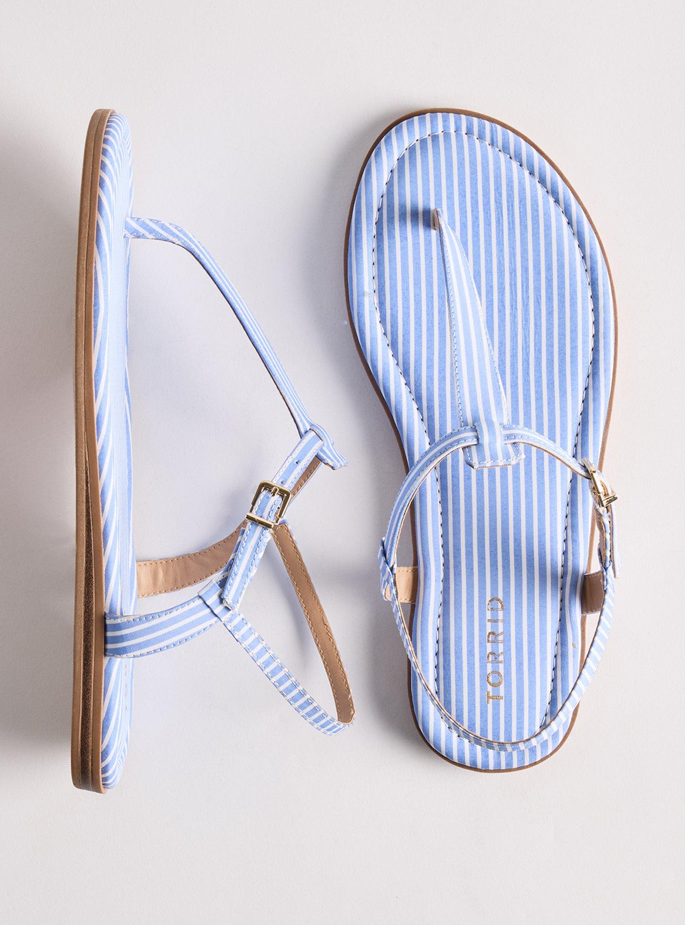 T-Strap Sandal (WW), BLUE WHITE STRIPE, hi-res