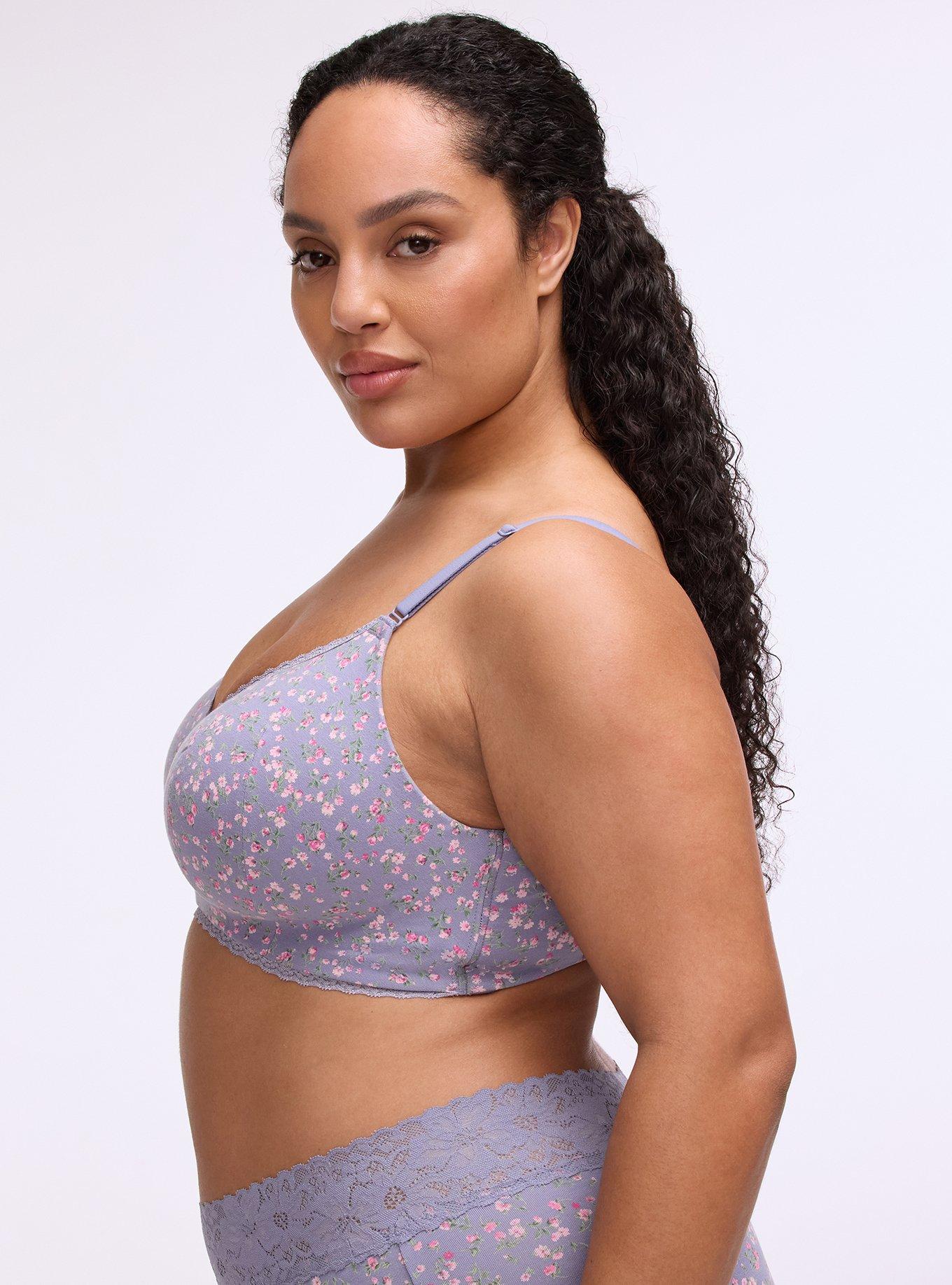 Wire-Free Lightly Lined Cotton Bra, BABY DITSY FLORAL PURPLE, alternate