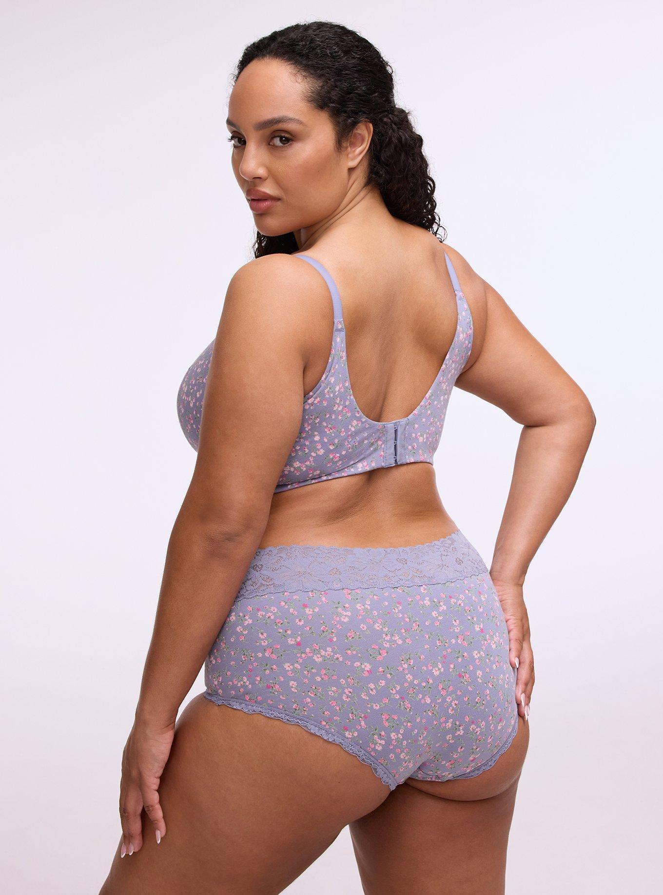 Wire-Free Lightly Lined Cotton Bra, BABY DITSY FLORAL PURPLE, alternate