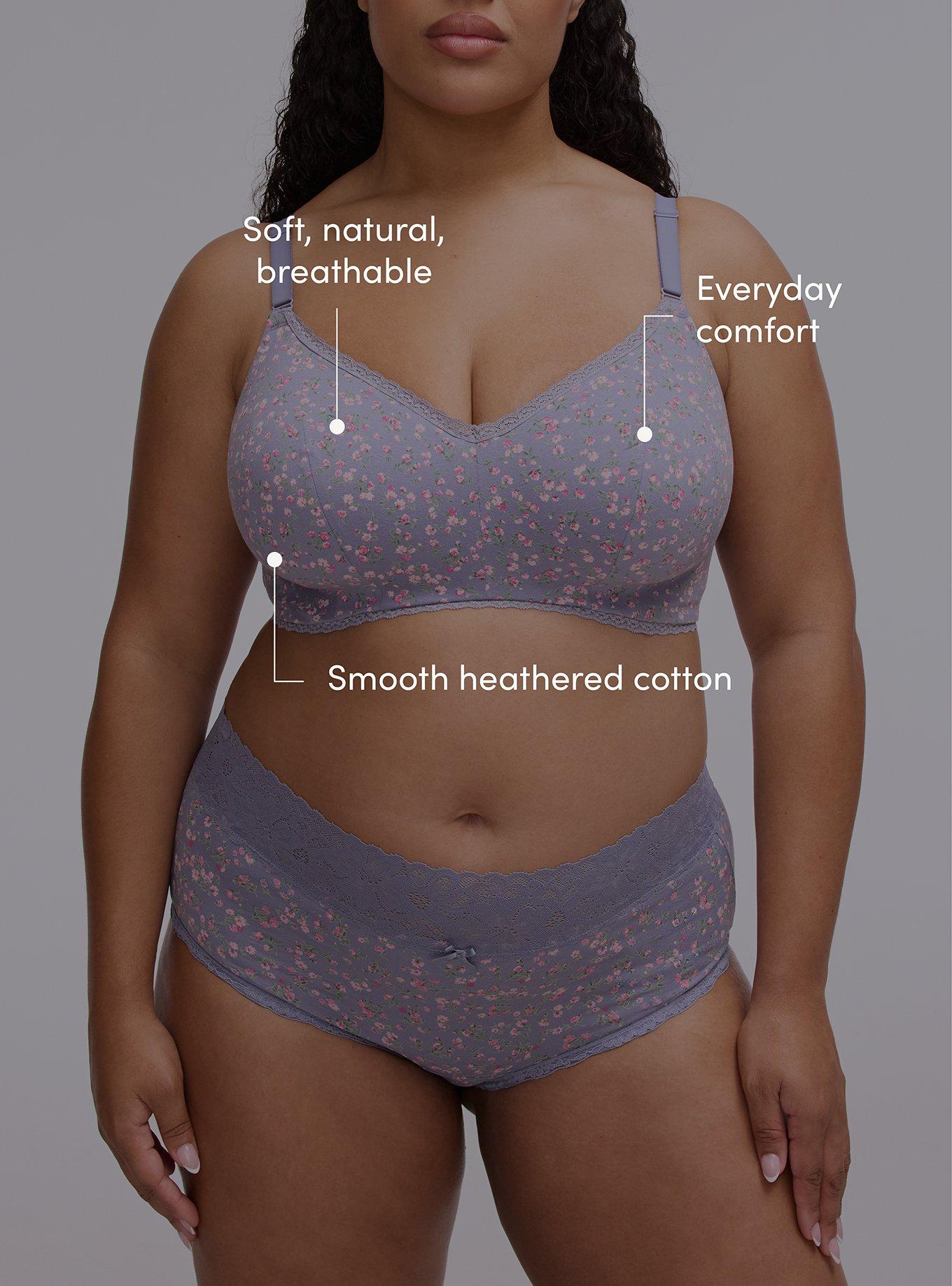 Wire-Free Lightly Lined Cotton Bra, BABY DITSY FLORAL PURPLE, alternate