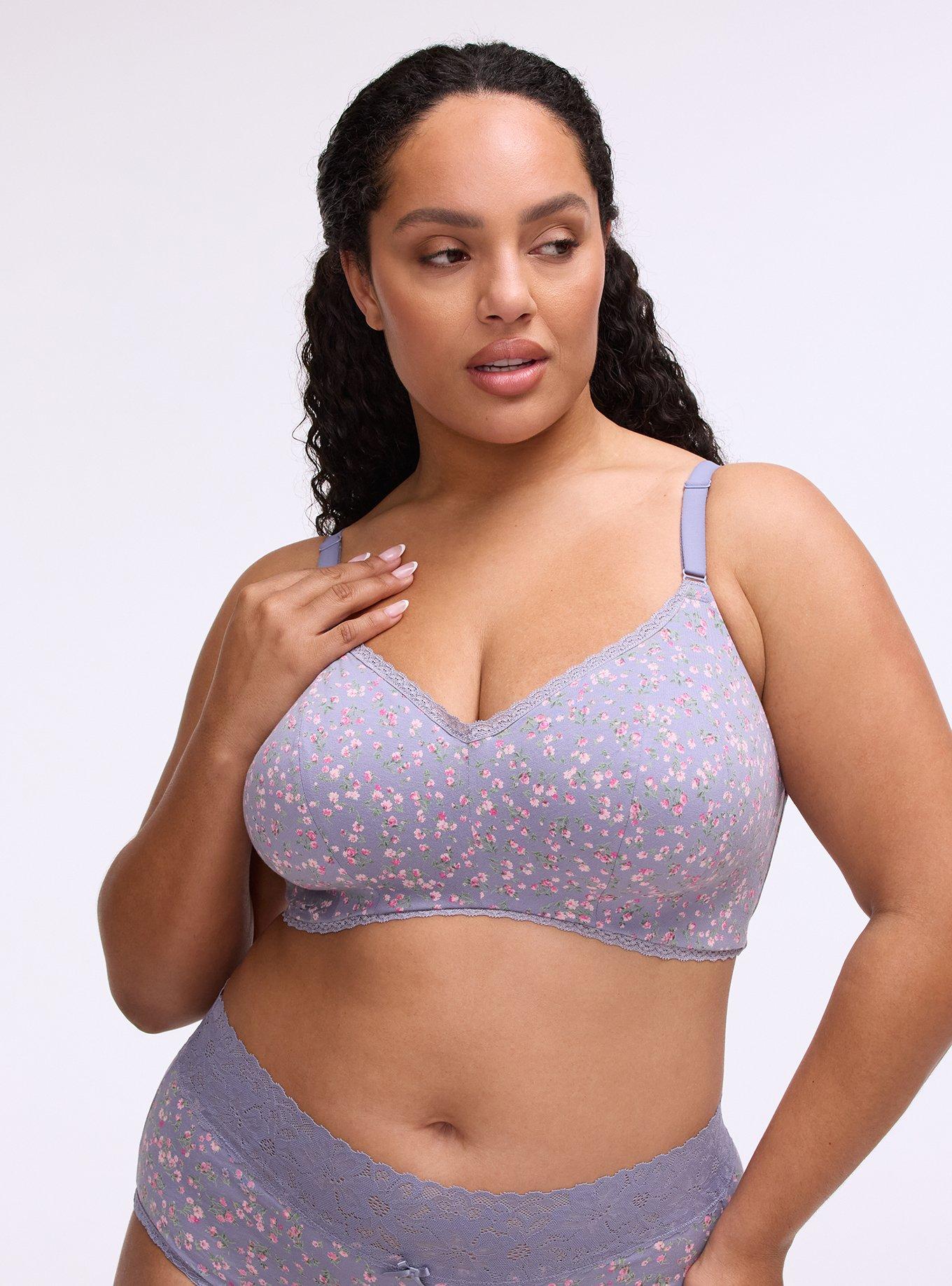 Wire-Free Lightly Lined Cotton Bra, BABY DITSY FLORAL PURPLE, hi-res