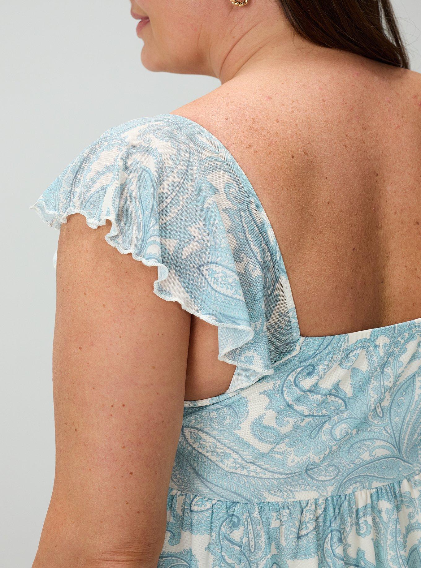 Mesh Flutter Sleeve Babydoll Top, FRENCH PAISLEY BLUE, alternate