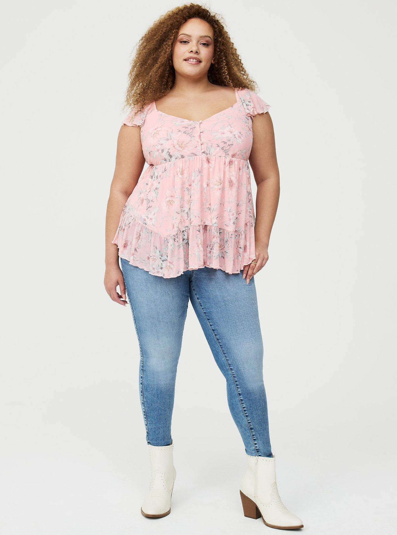 Mesh Flutter Sleeve Babydoll Top, LOLLA FLORAL PINK, alternate