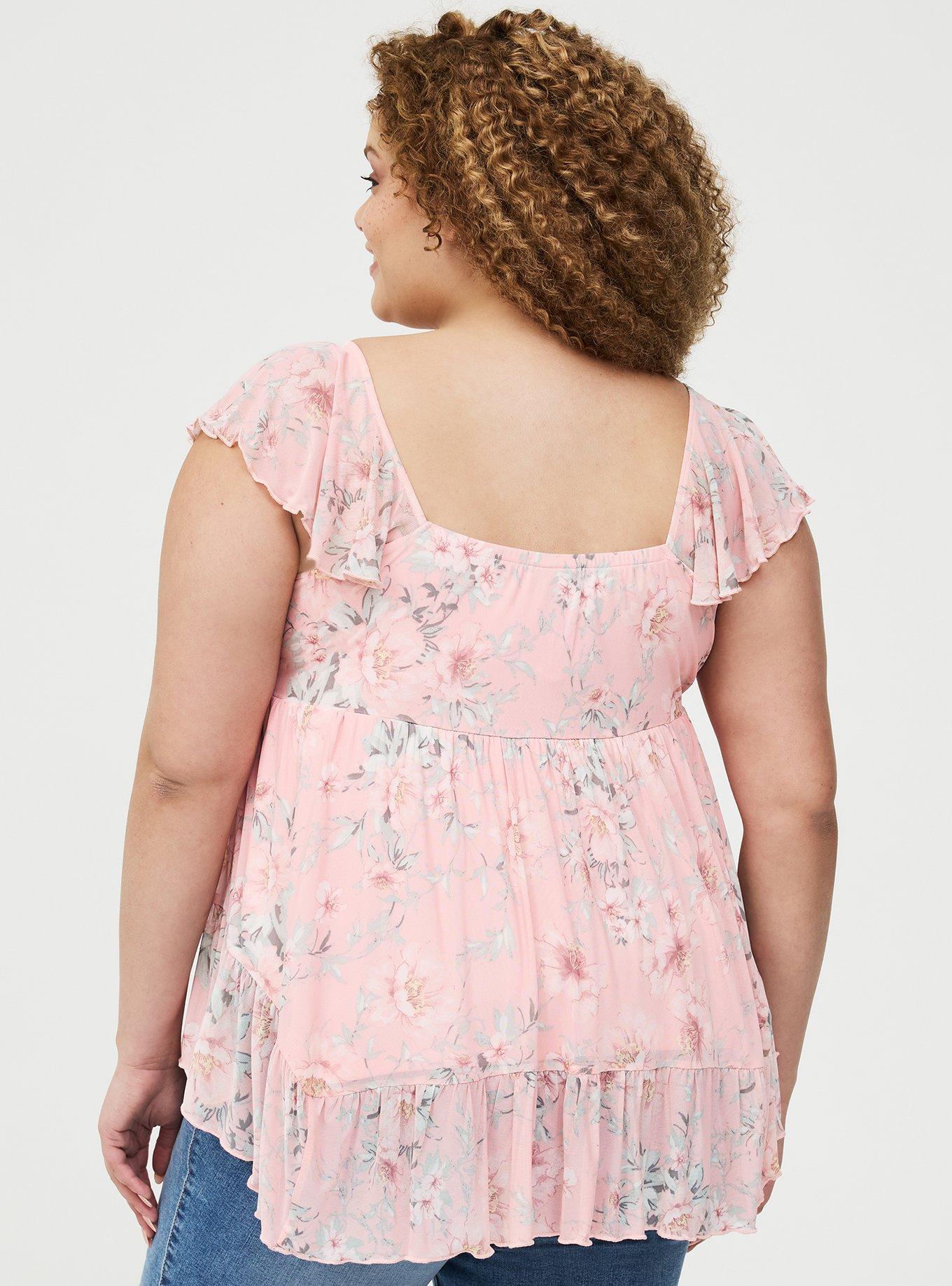 Mesh Flutter Sleeve Babydoll Top, LOLLA FLORAL PINK, alternate