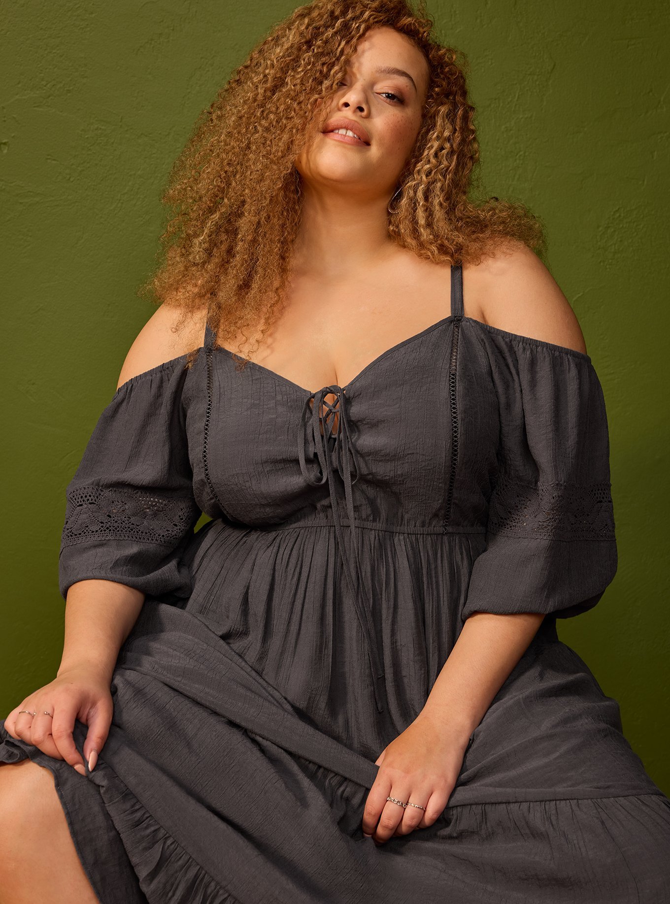 Plus Size - Festi Cold Shoulder Tiered Maxi Dress - Torrid