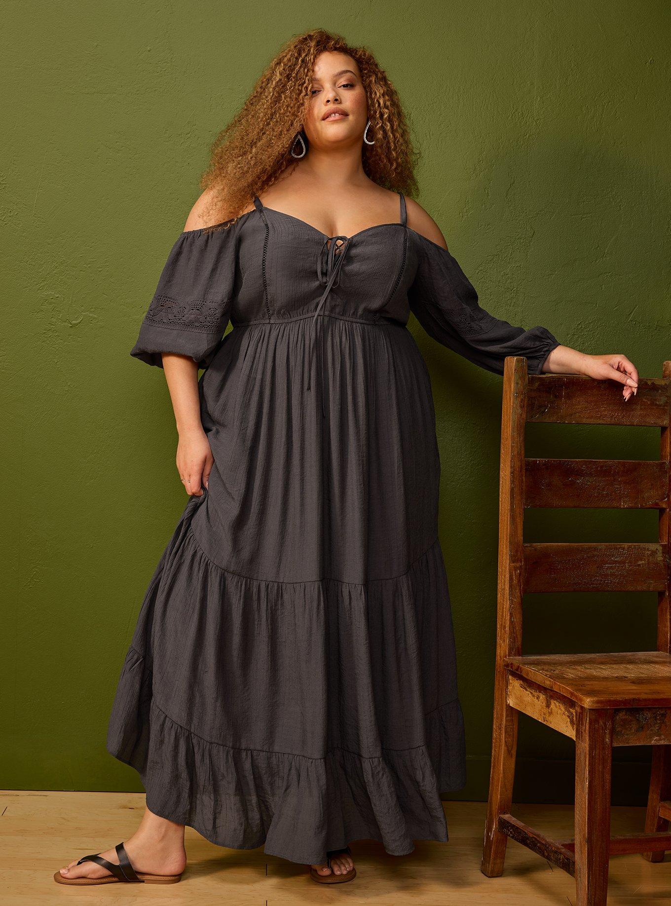 Festi Cold Shoulder Tiered Maxi Dress, PHANTOM, hi-res