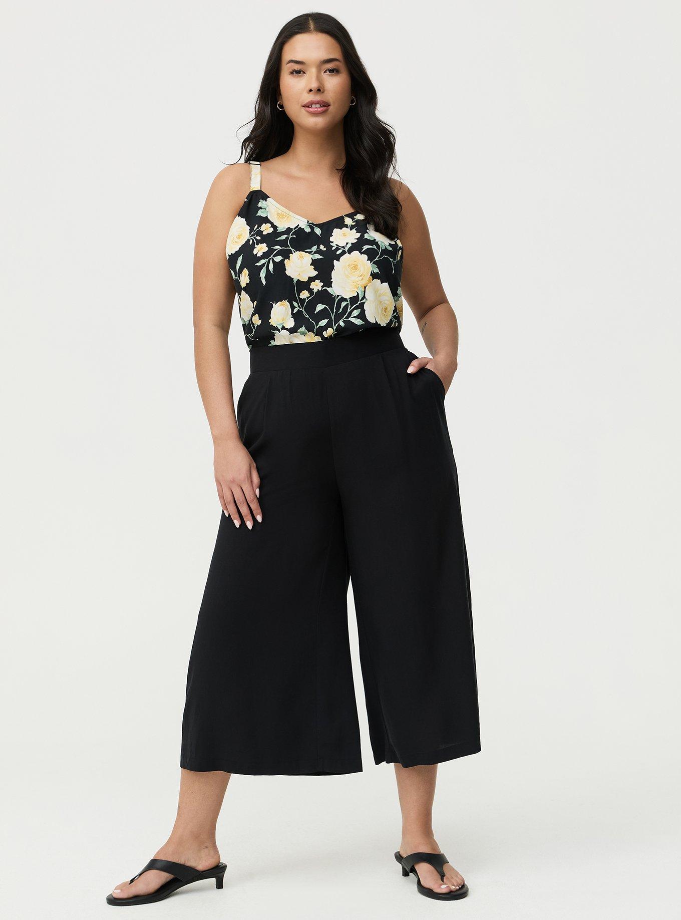 Pull On Challis Crop Wide Leg Pant, DEEP BLACK, hi-res