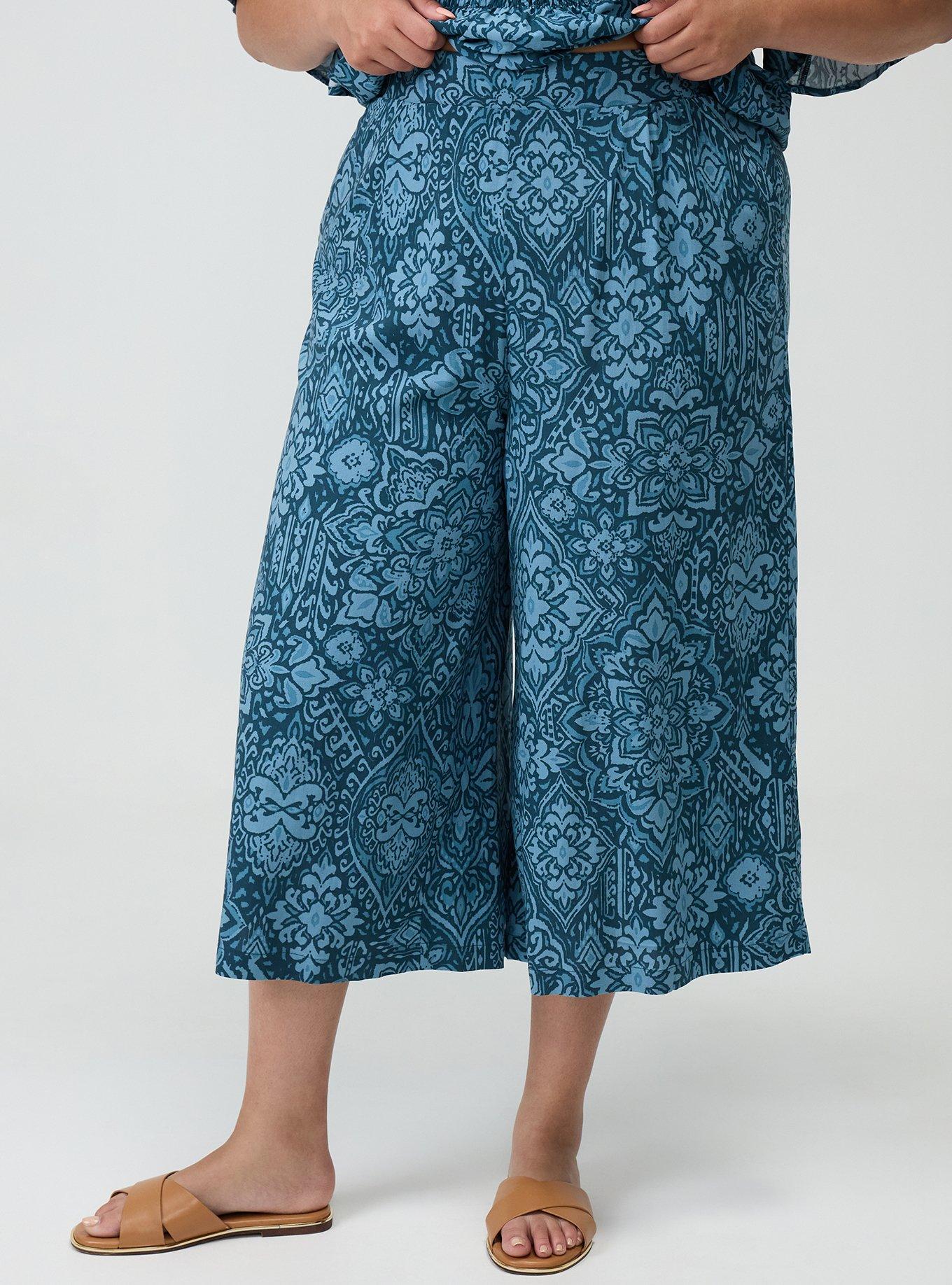 Pull-On Challis Crop Wide-Leg Pant, PRETTY MEDALLION TEAL, alternate