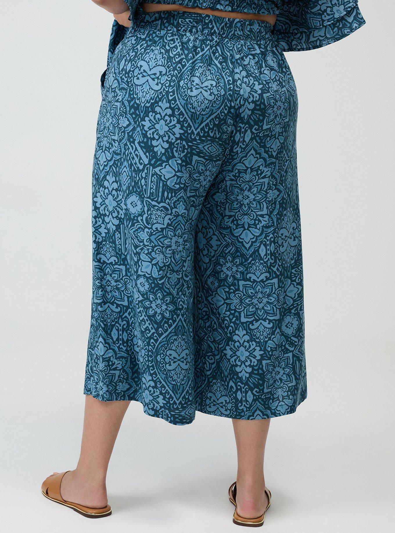 Pull-On Challis Crop Wide-Leg Pant, PRETTY MEDALLION TEAL, alternate