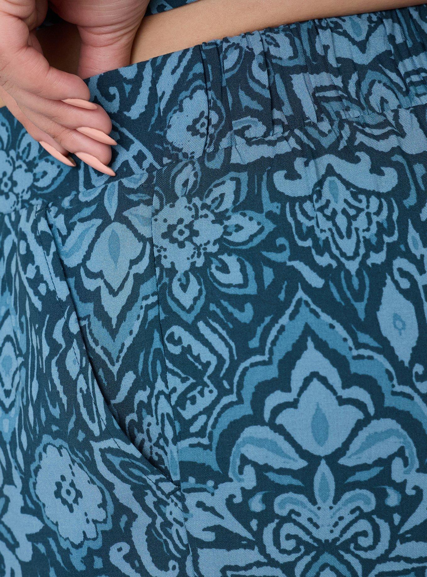 Pull-On Challis Crop Wide-Leg Pant, PRETTY MEDALLION TEAL, alternate