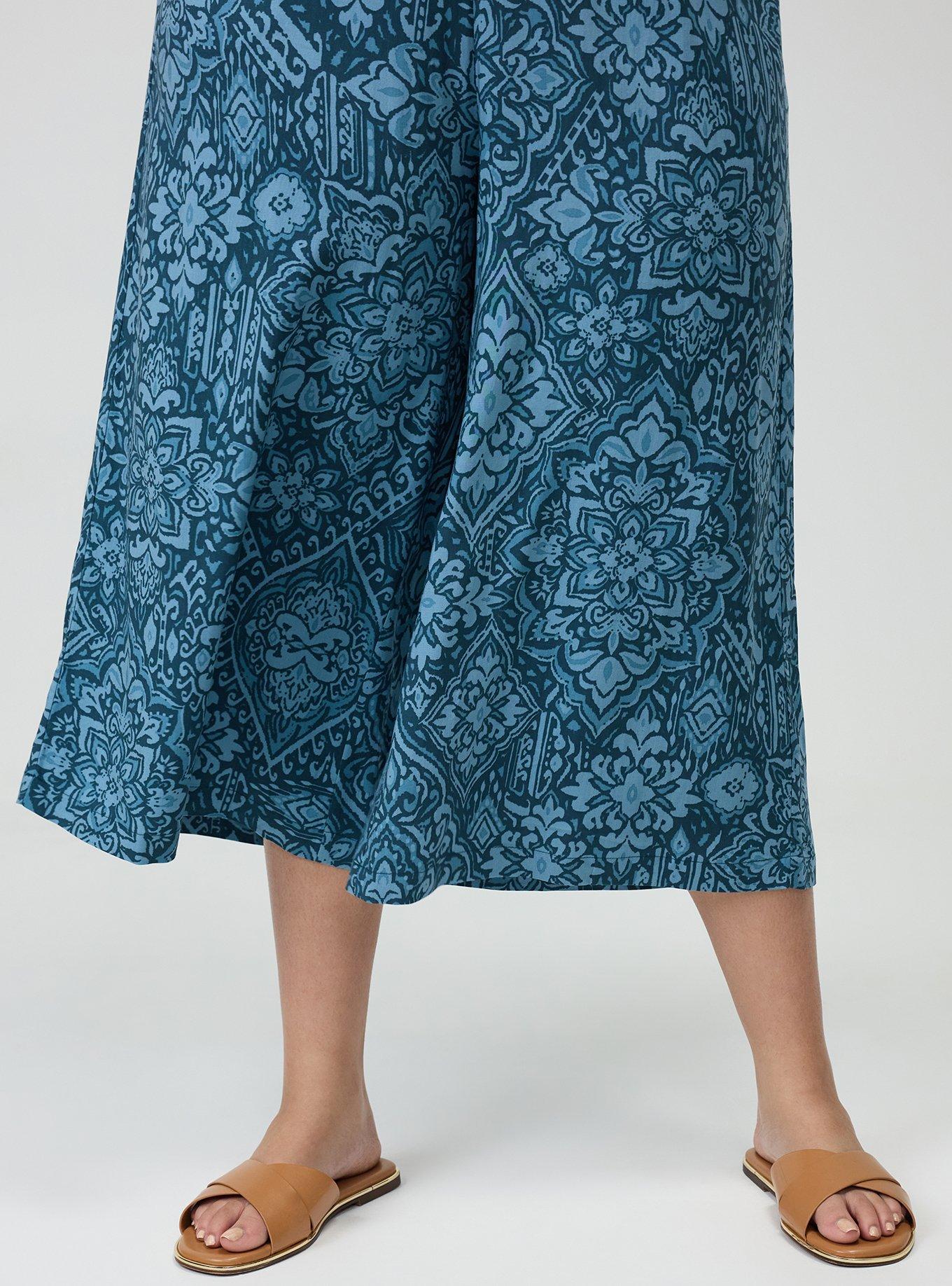 Pull-On Challis Crop Wide-Leg Pant, PRETTY MEDALLION TEAL, alternate