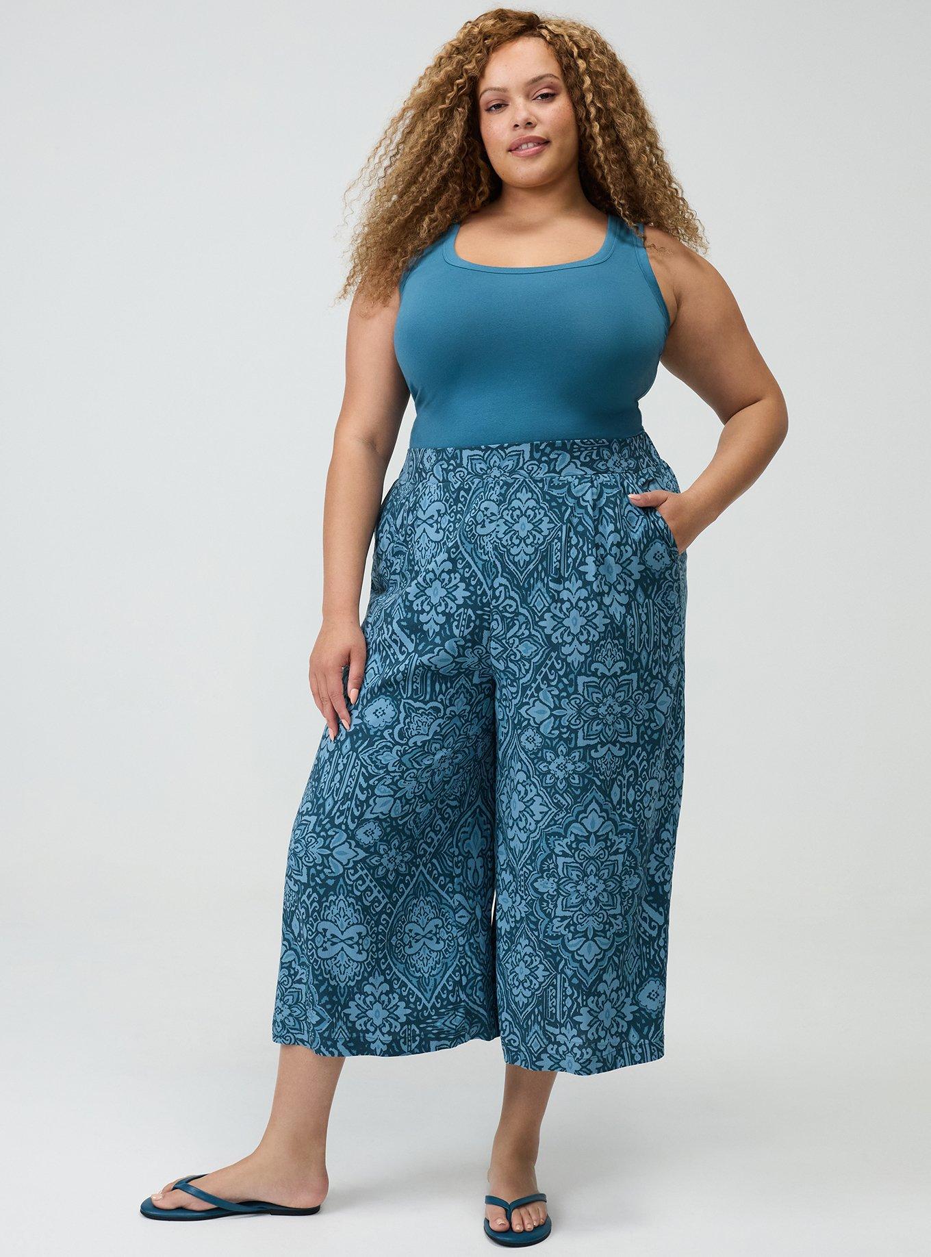 Pull-On Challis Crop Wide-Leg Pant, PRETTY MEDALLION TEAL, alternate
