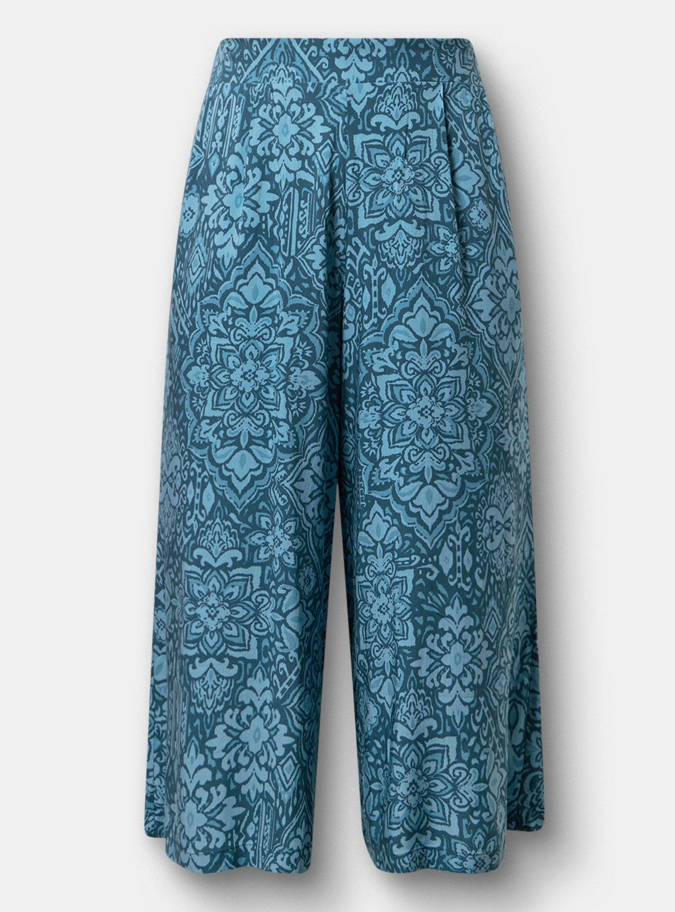 Pull-On Challis Crop Wide-Leg Pant, PRETTY MEDALLION TEAL, hi-res