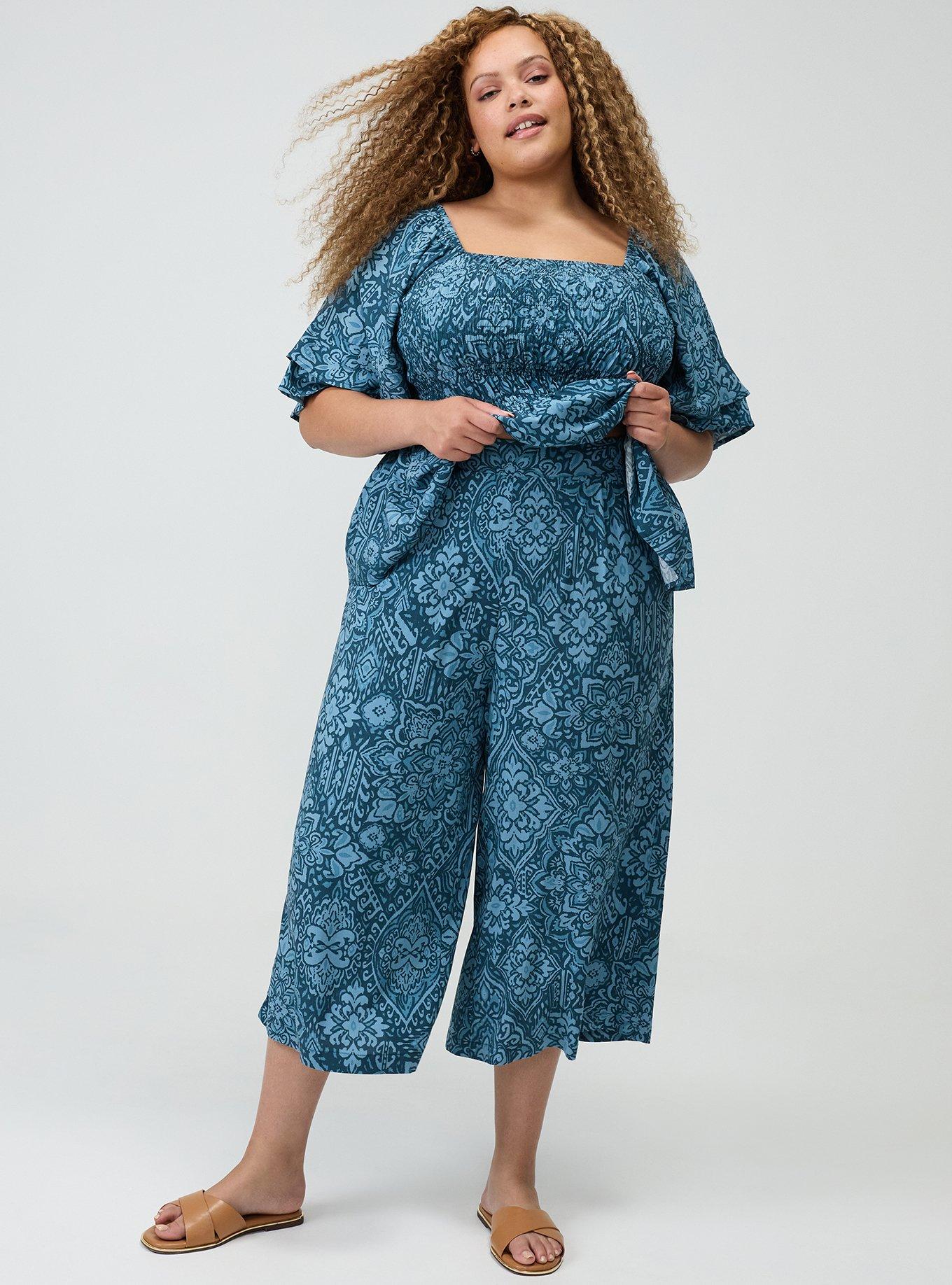 Pull-On Challis Crop Wide-Leg Pant, PRETTY MEDALLION TEAL, hi-res