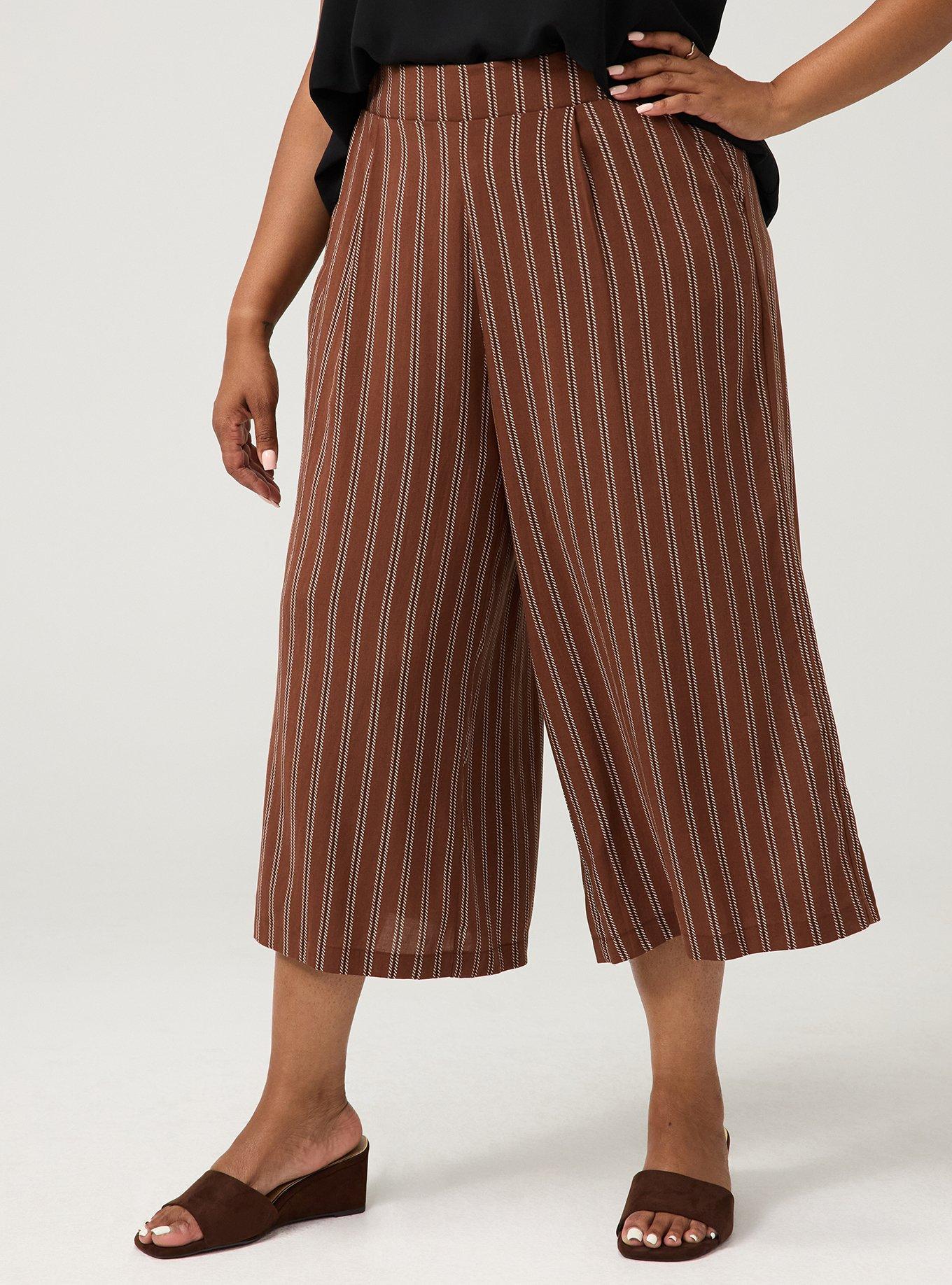 Studio Pull-On Challis Crop Wide-Leg Pant, ANYONE STRIPE BROWN, alternate