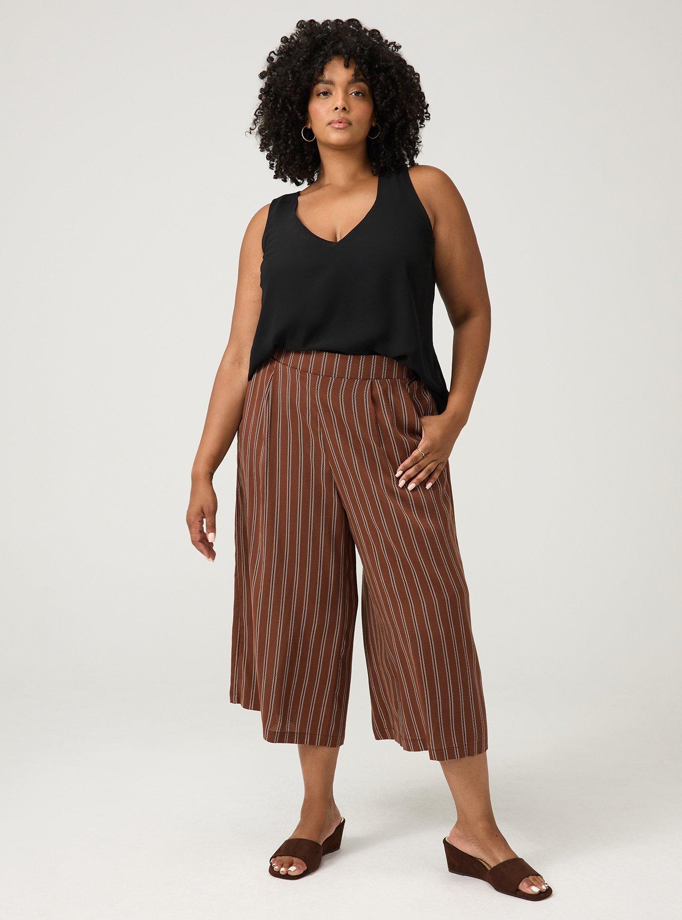 Studio Pull-On Challis Crop Wide-Leg Pant, ANYONE STRIPE BROWN, hi-res